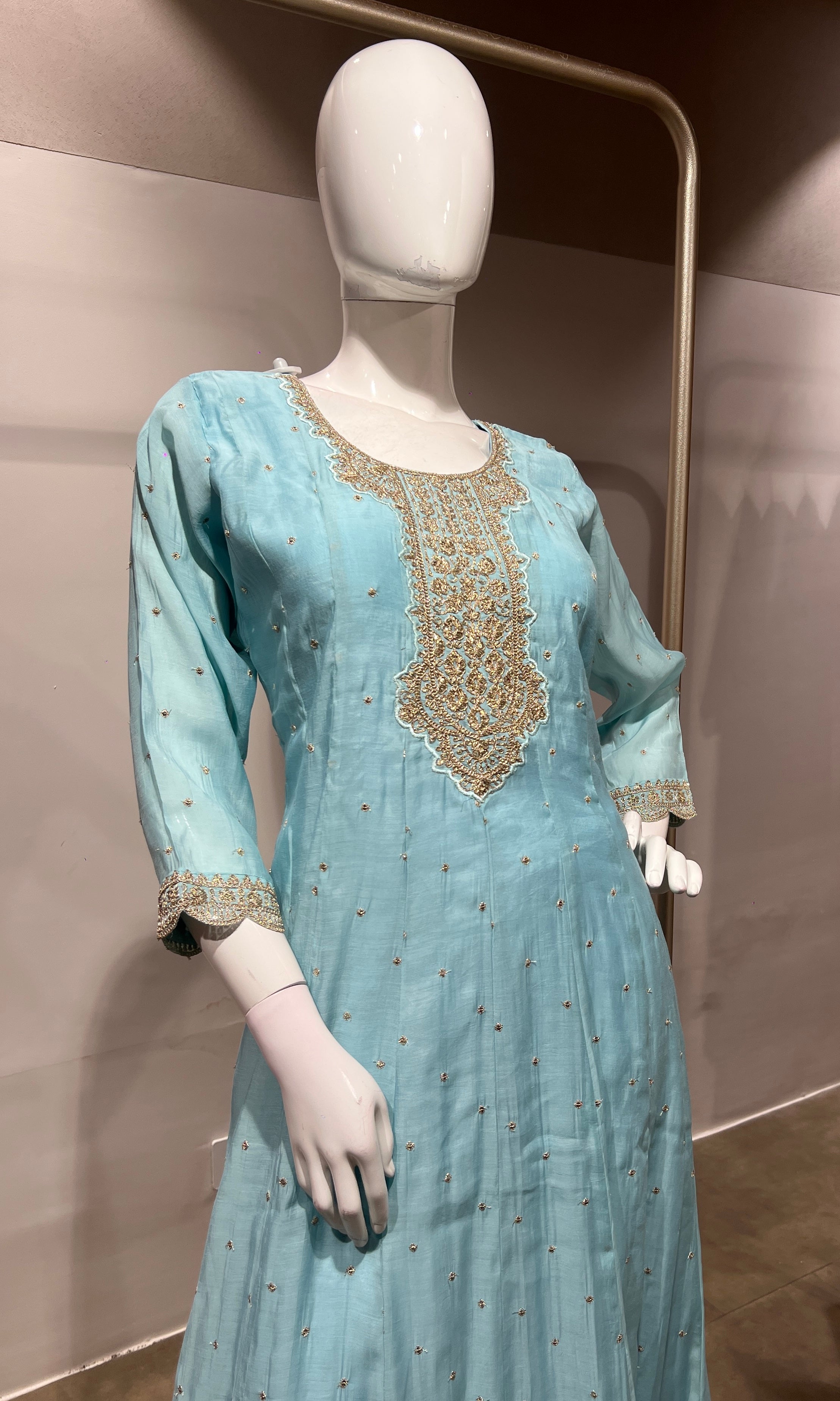 Sky Blue Embroidered Anarkali Suit Set