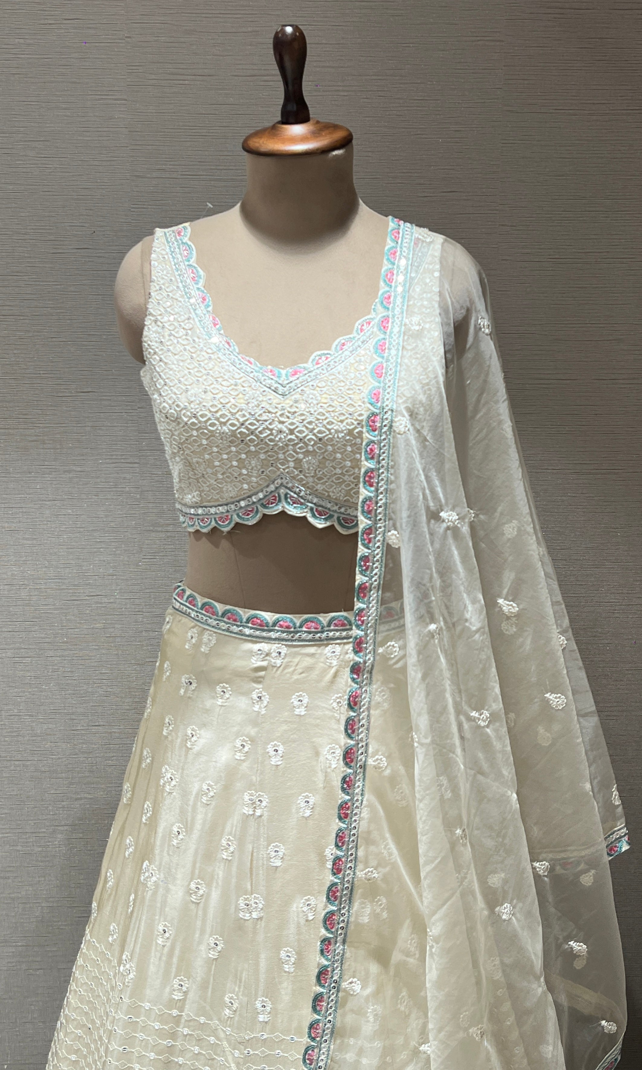 Cream Embroidered Lehenga Choli