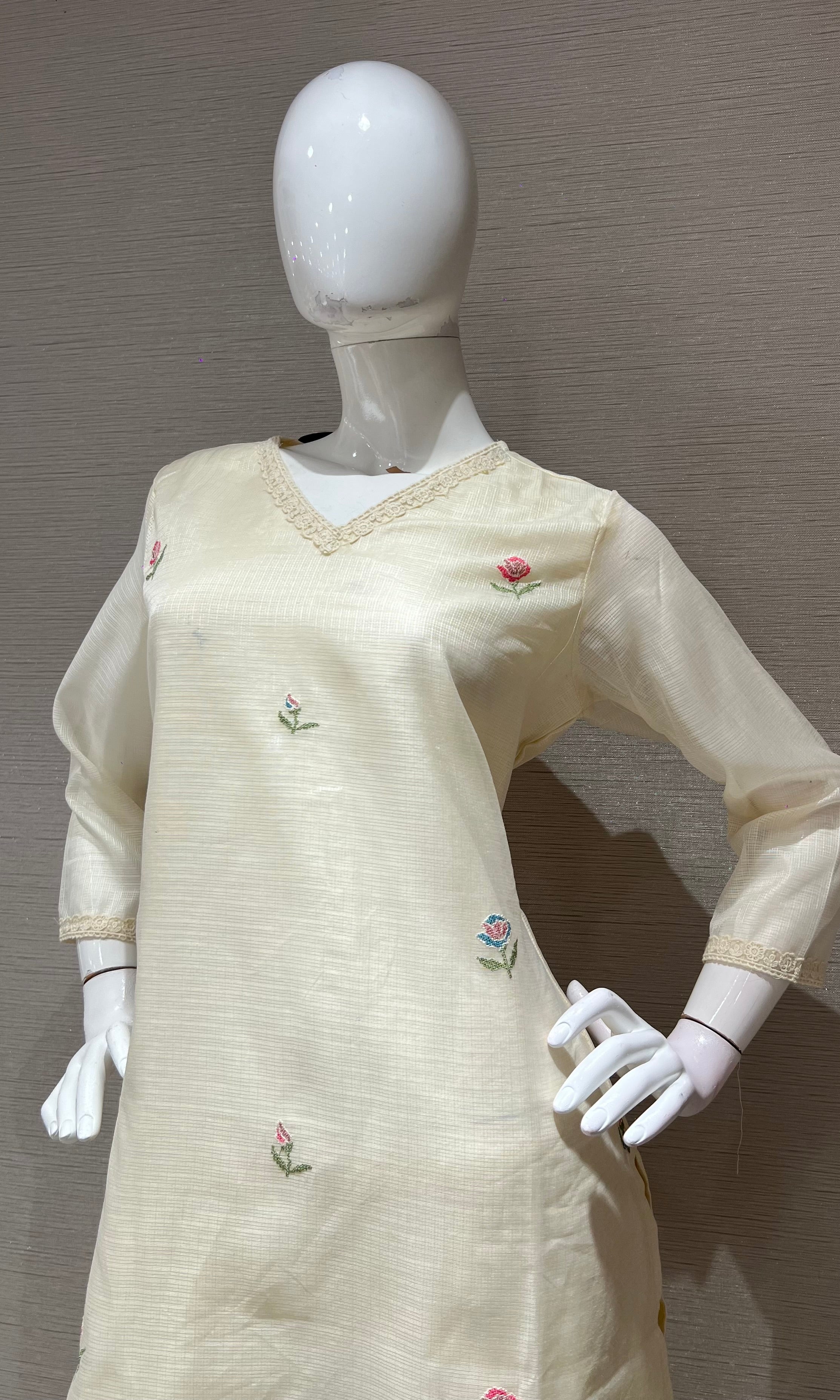 Cream Blossom Chanderi Kurta Set