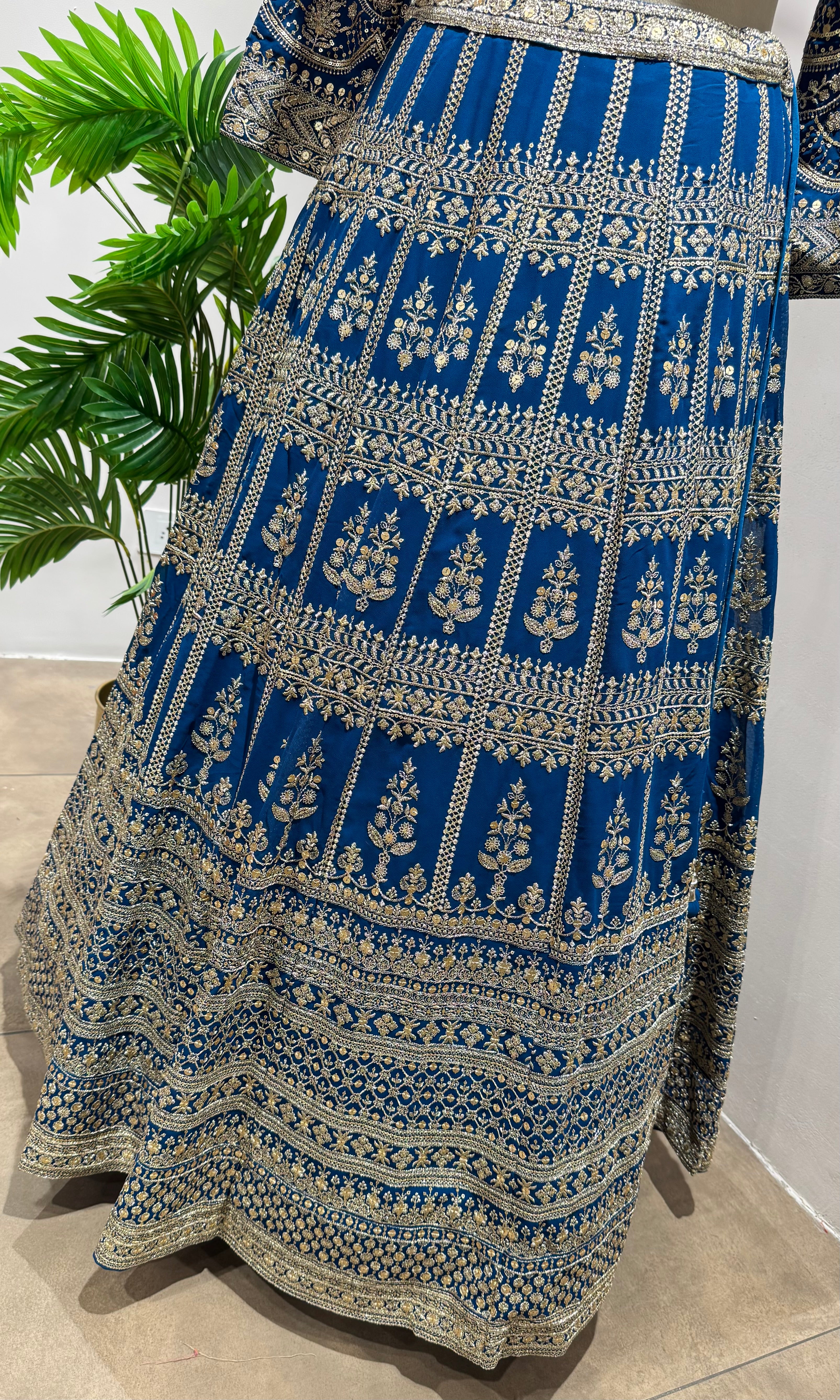 BLUE GOLDEN HEAVY EMBROIDERED LEHENGA