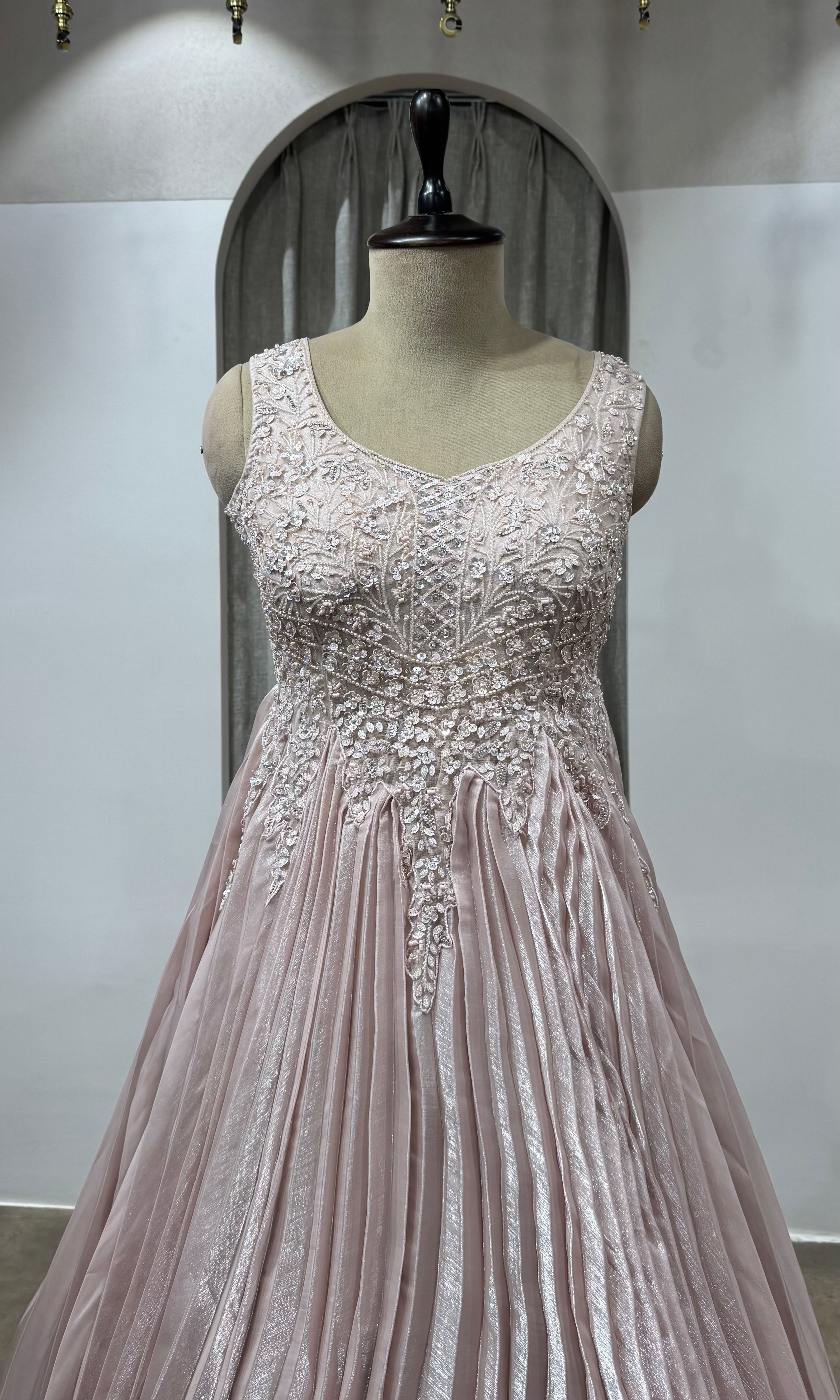 Onion Pink Sequins Embroidered Gown