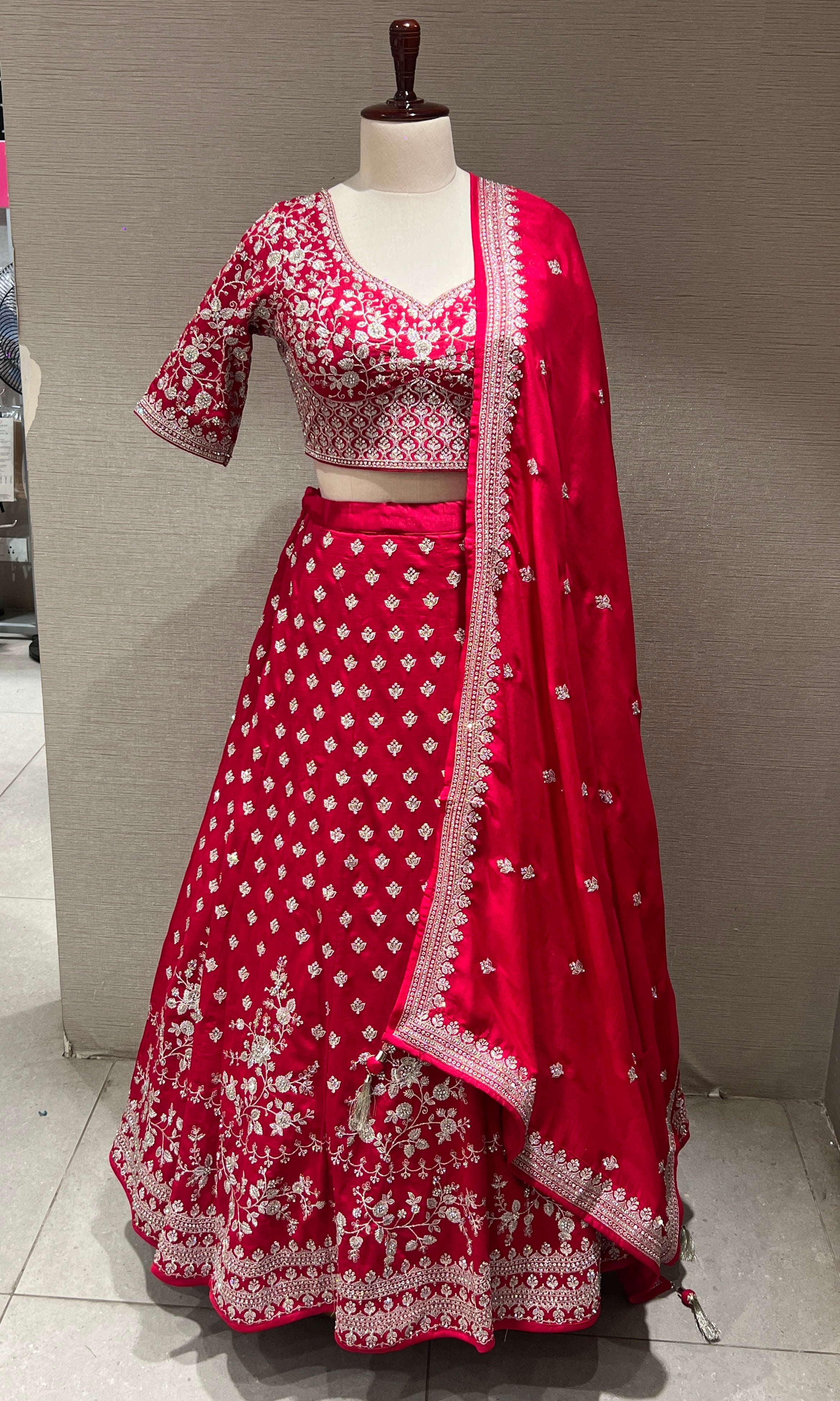 Rani pink intricate zari and sequence LEHENGA