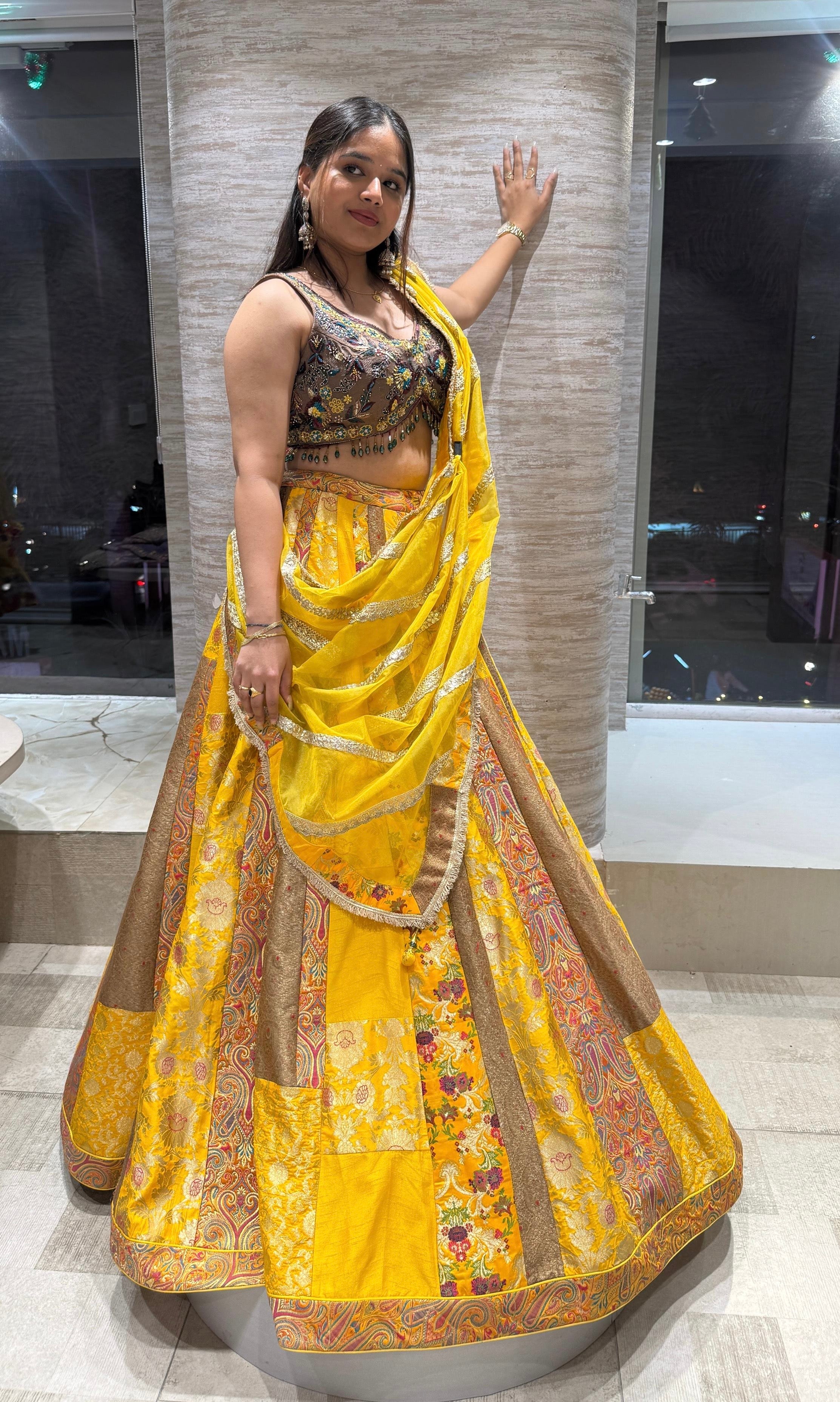 Mustard yellow EMBROIDERED Lehenga