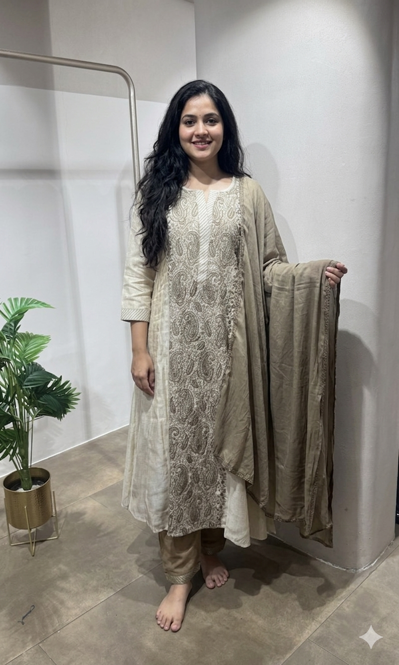 Beige embroidered kurta set