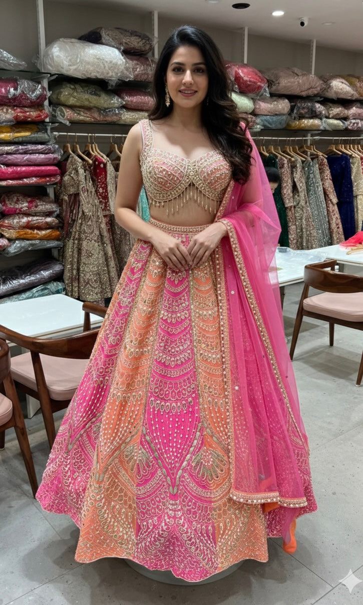 RANI Pink and Orange Glow Lehenga