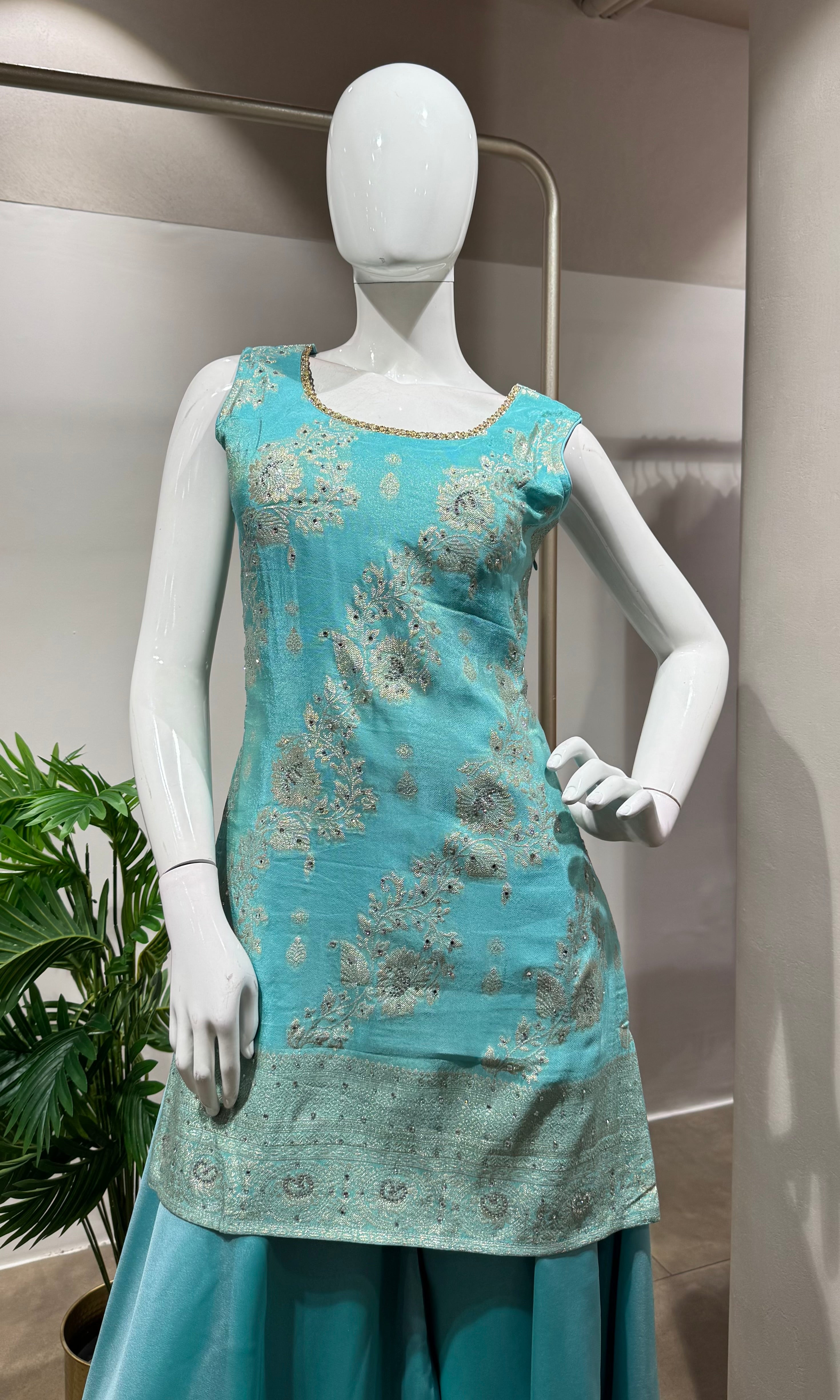 BLUE Embroidered Kurta & Sharara Set