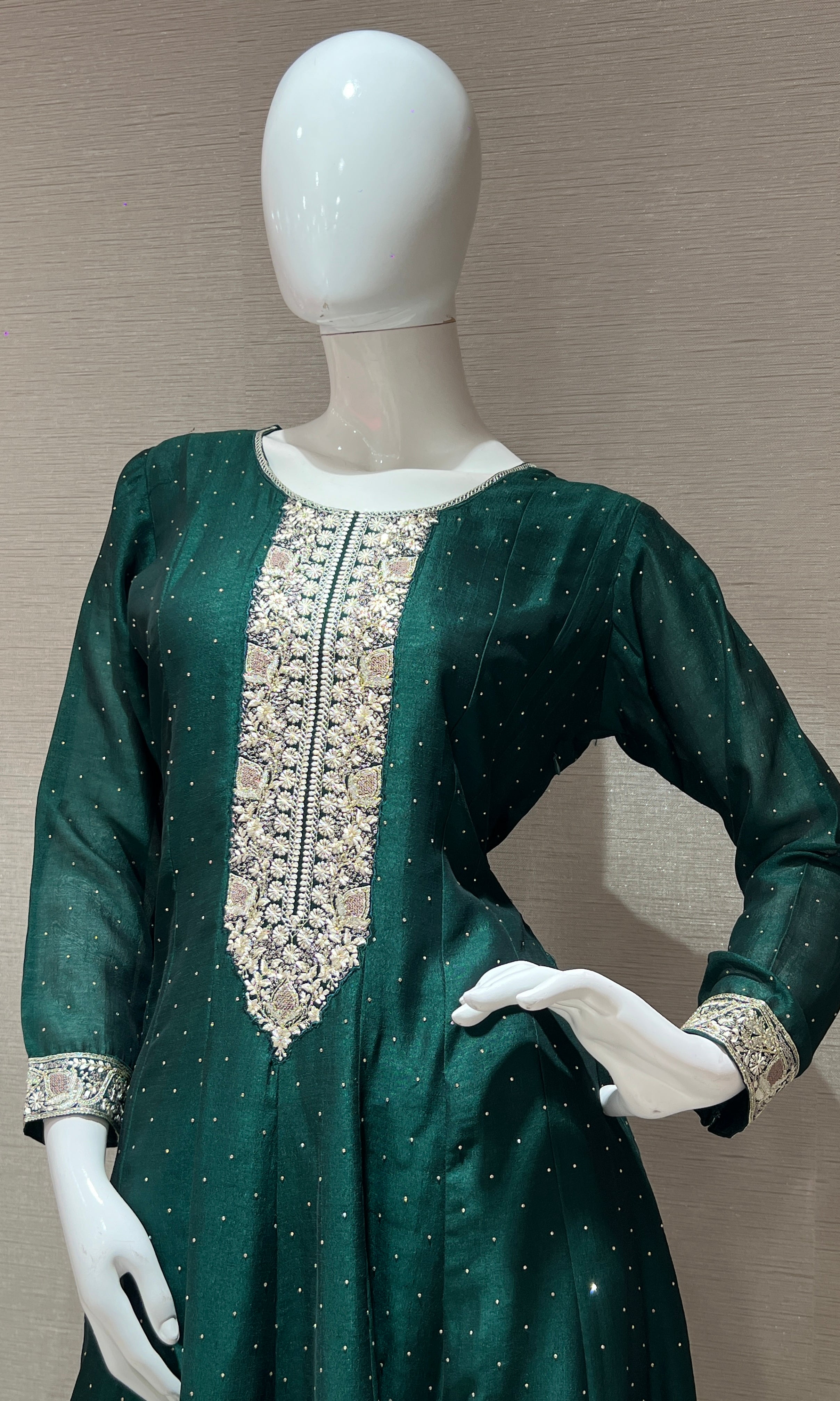 Emerald Green Anarkali with embroidered Dupatta, kurta set