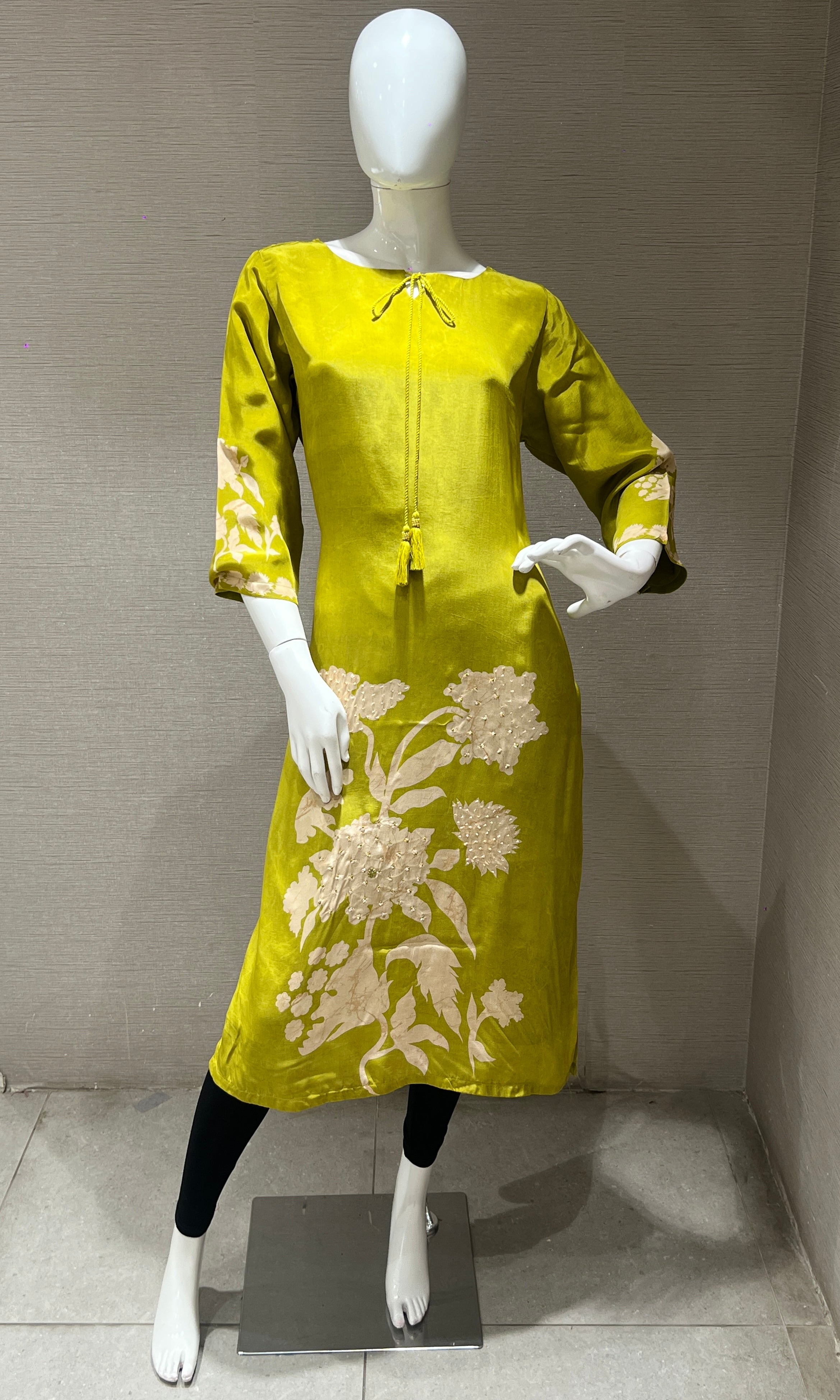 Olive Green Floral Kurti top