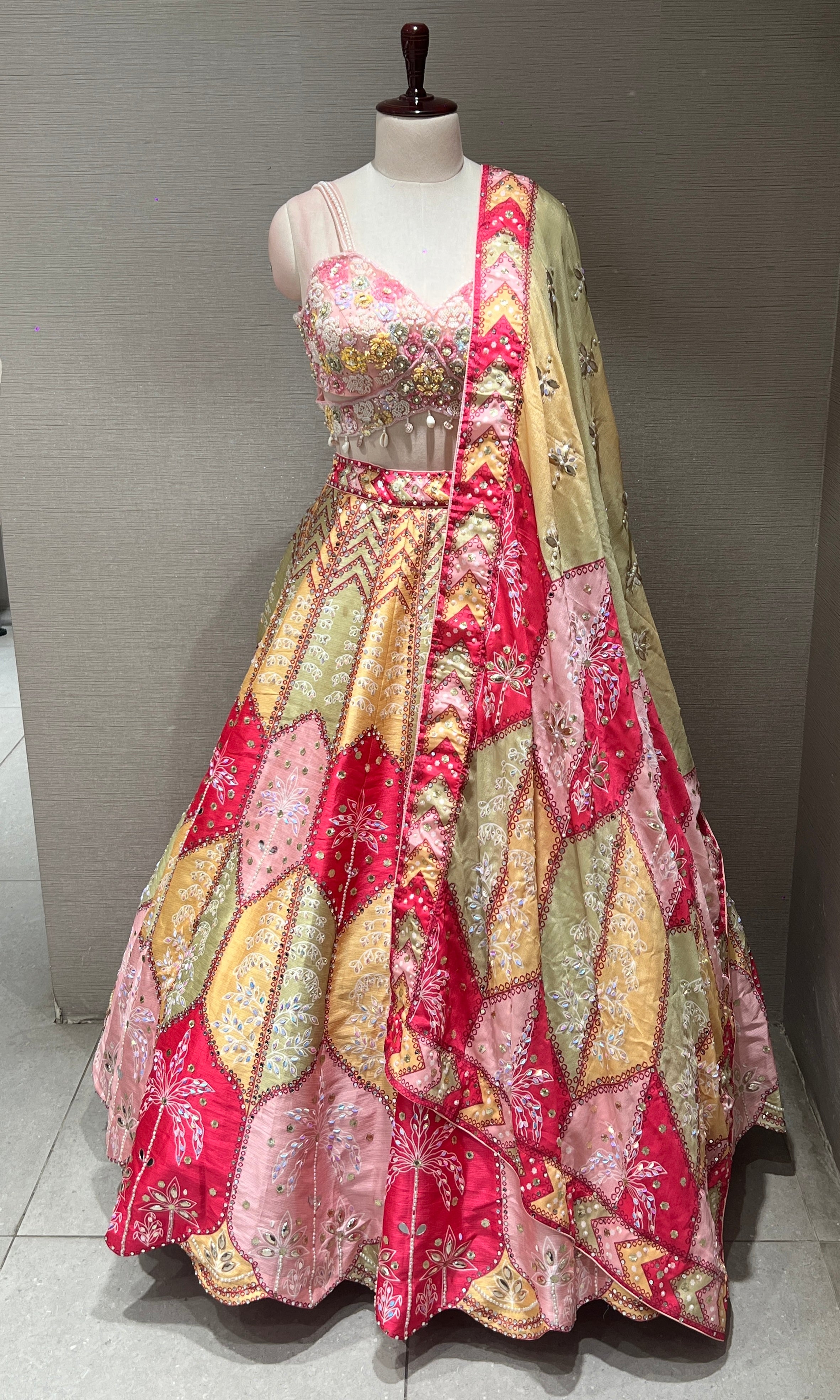 Baby pink MULTICOLOUR EMBROIDERY LEHENGA