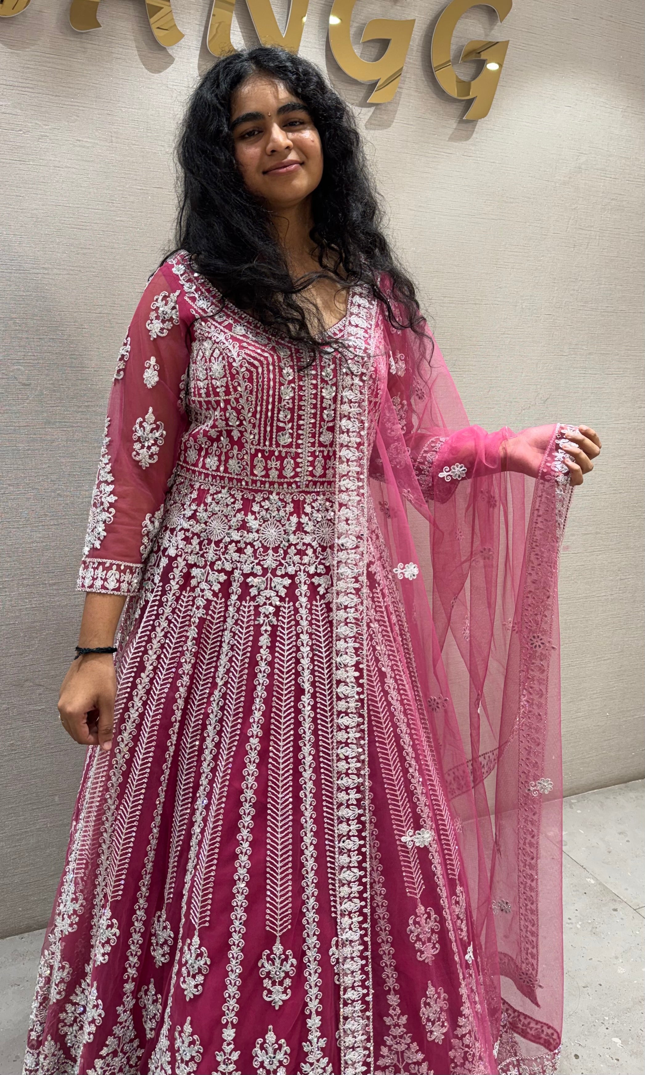 Pink Ethereal Magenta Net Wedding Gown