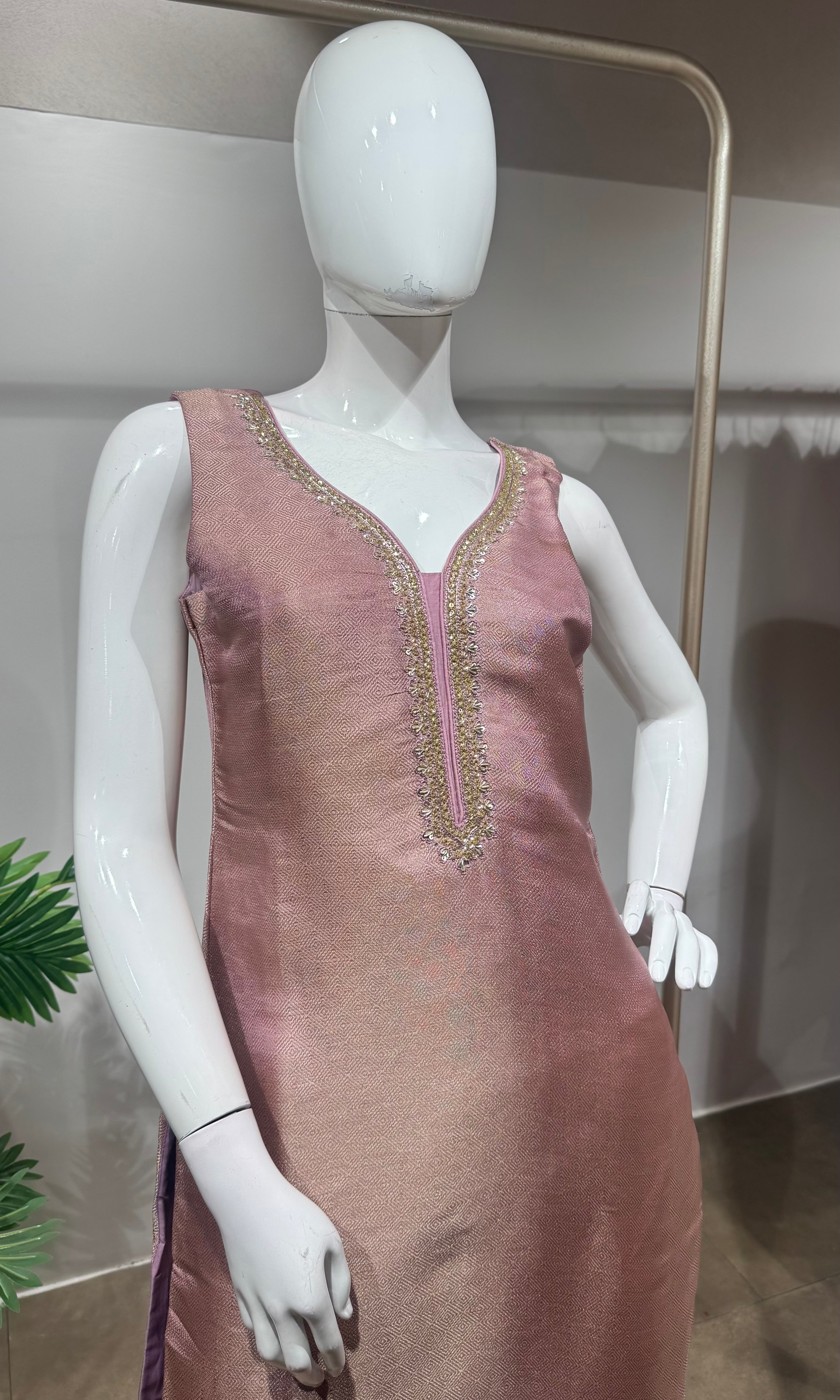Pink Tissue embroidered Straight Cut