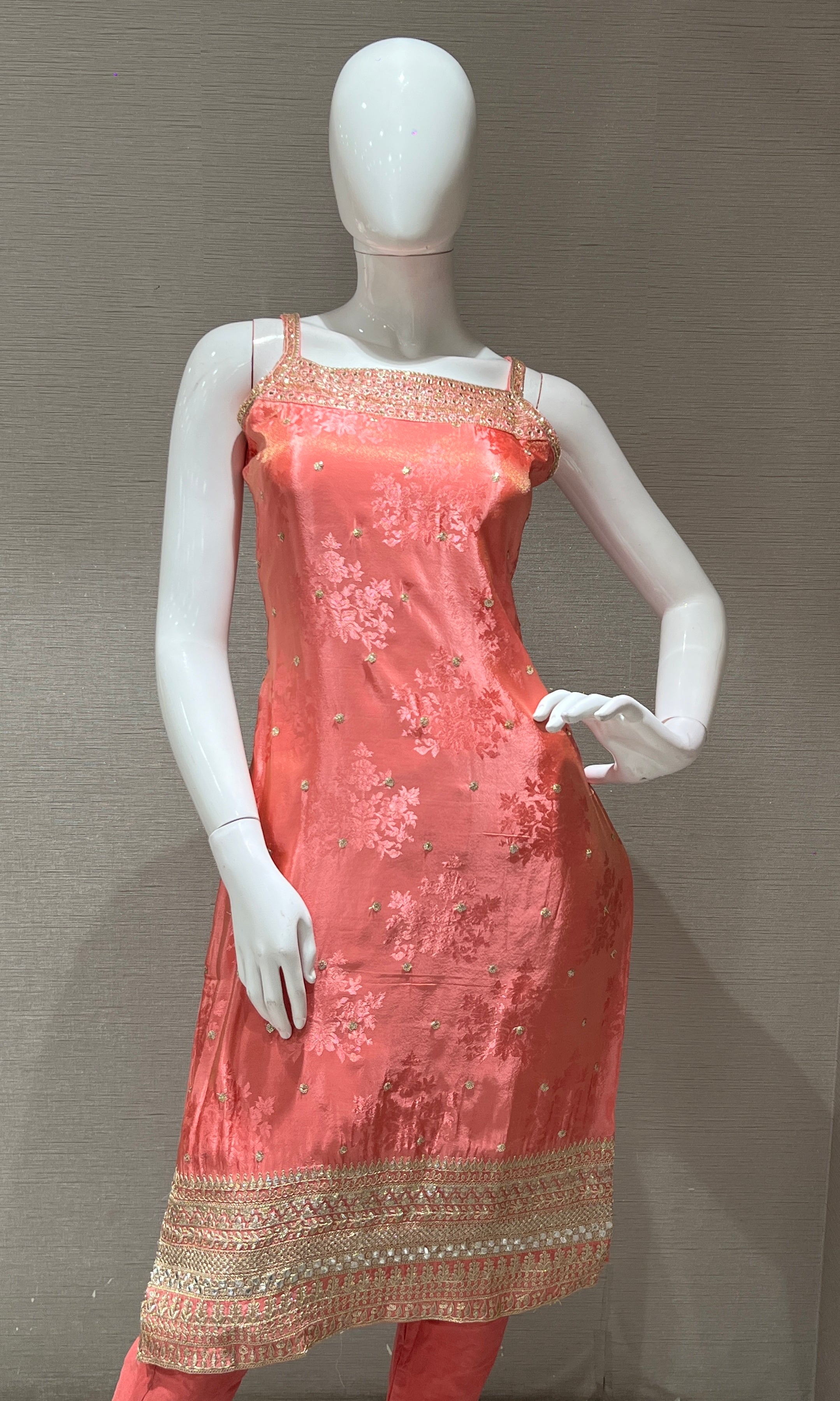 Baby pink and Gold Embroidered kurta set