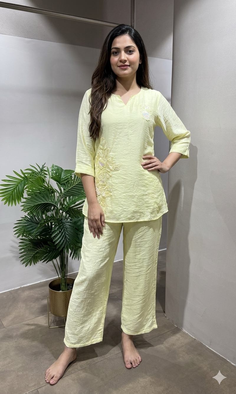 LIGHT YELLOW ETHNIC CORD SET