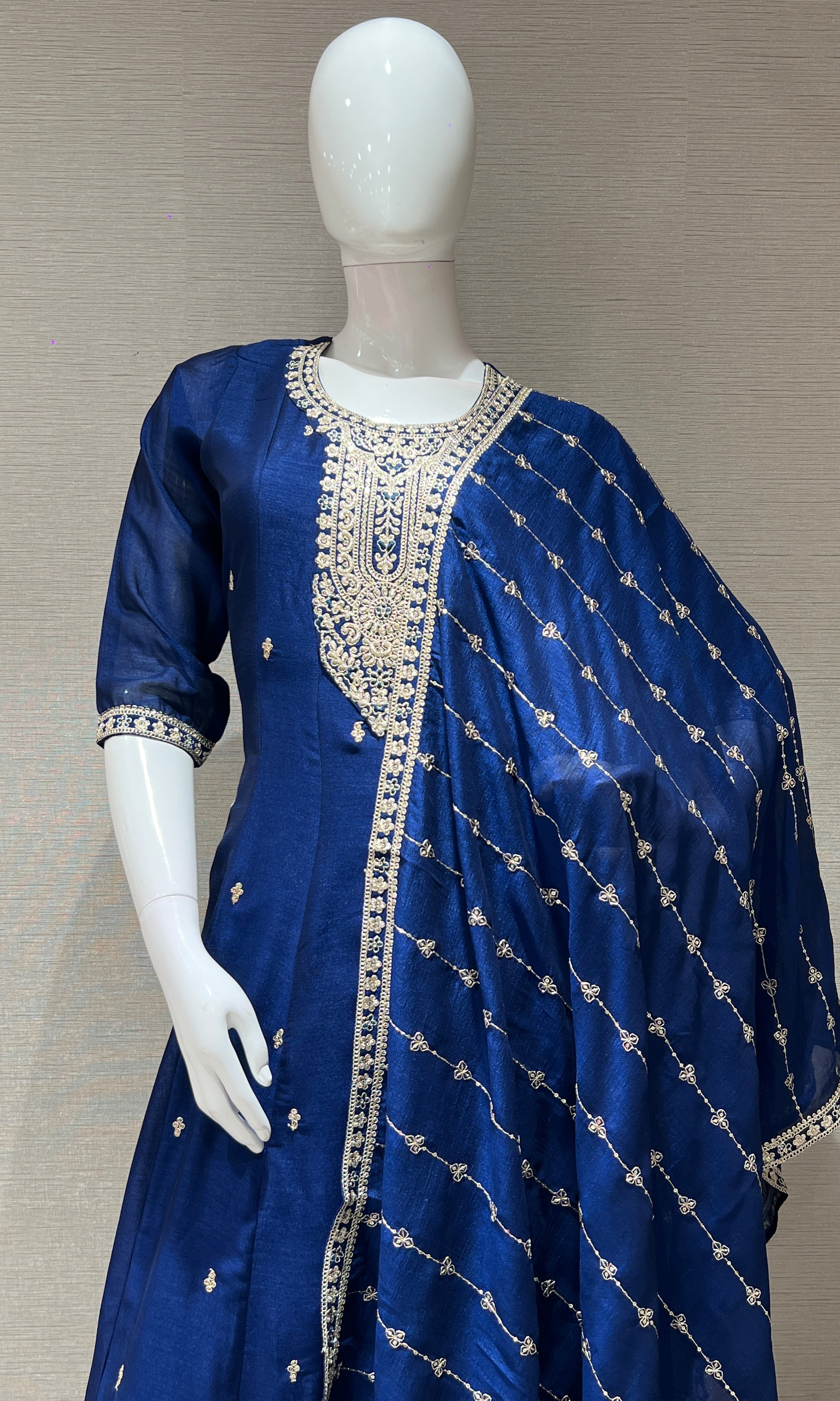 Navy blue golden embroidered kurta set