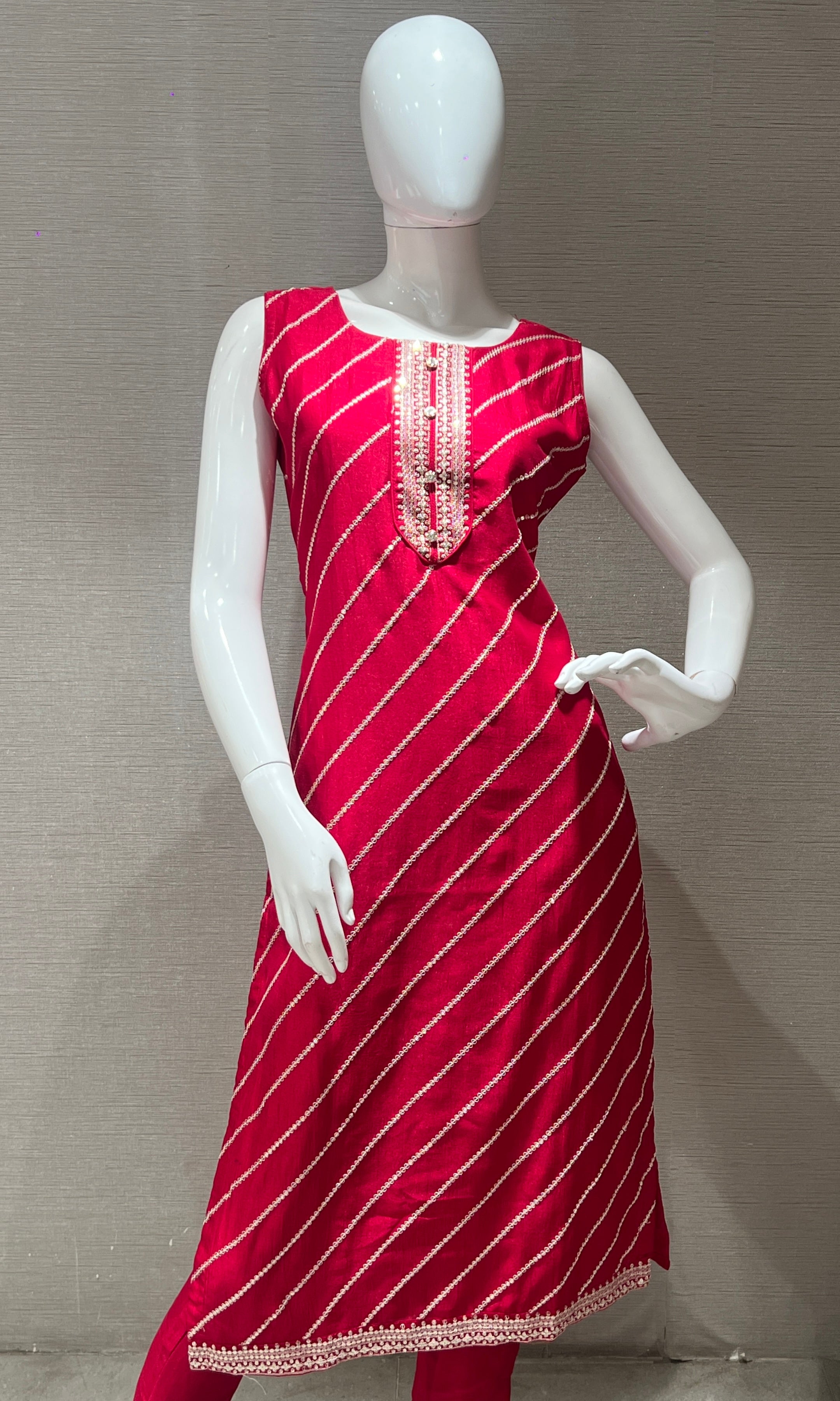 pink embroidered kurta set