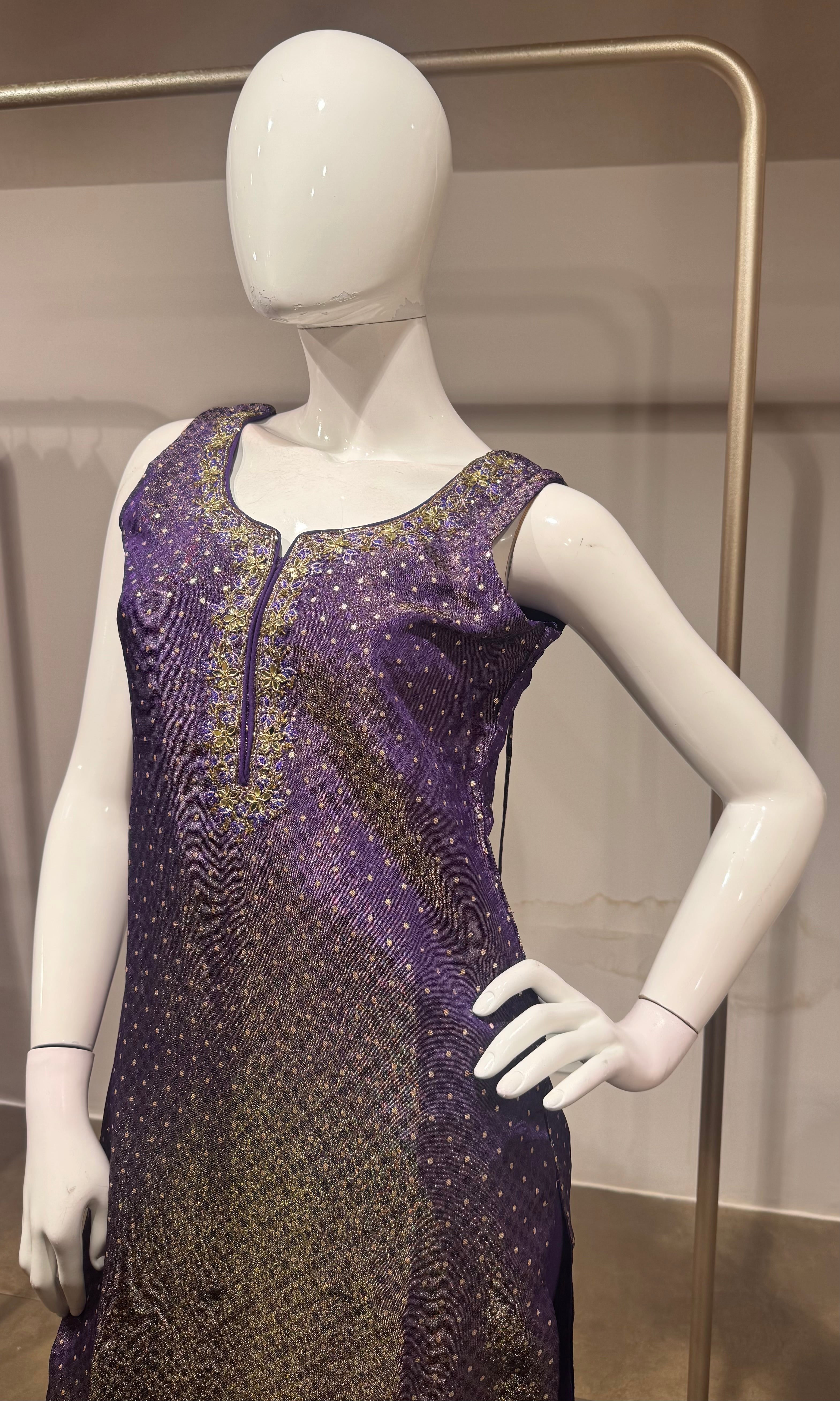 Purple Banarasi Embroidered Kurta Set
