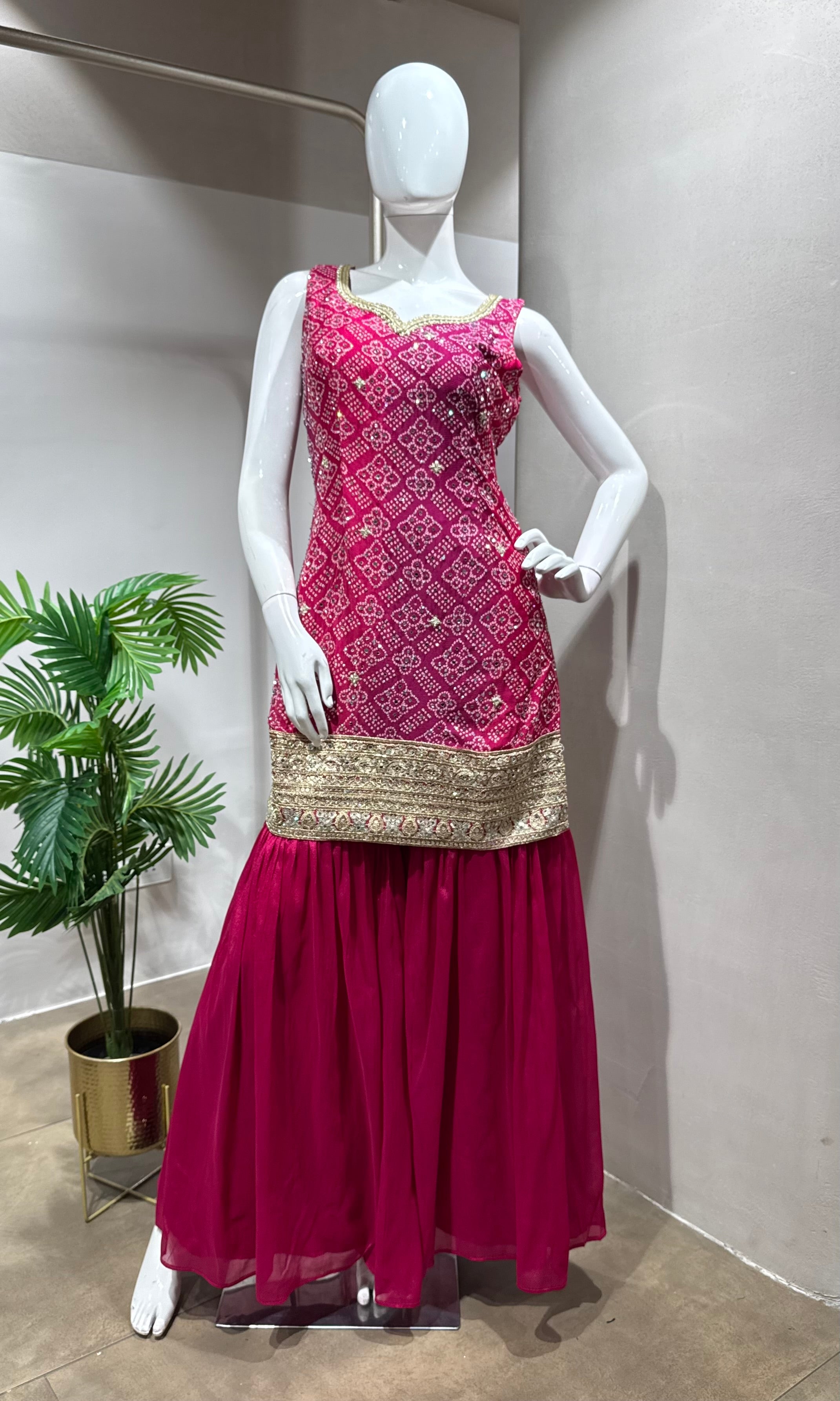 pink and gold embroidered sharara SET