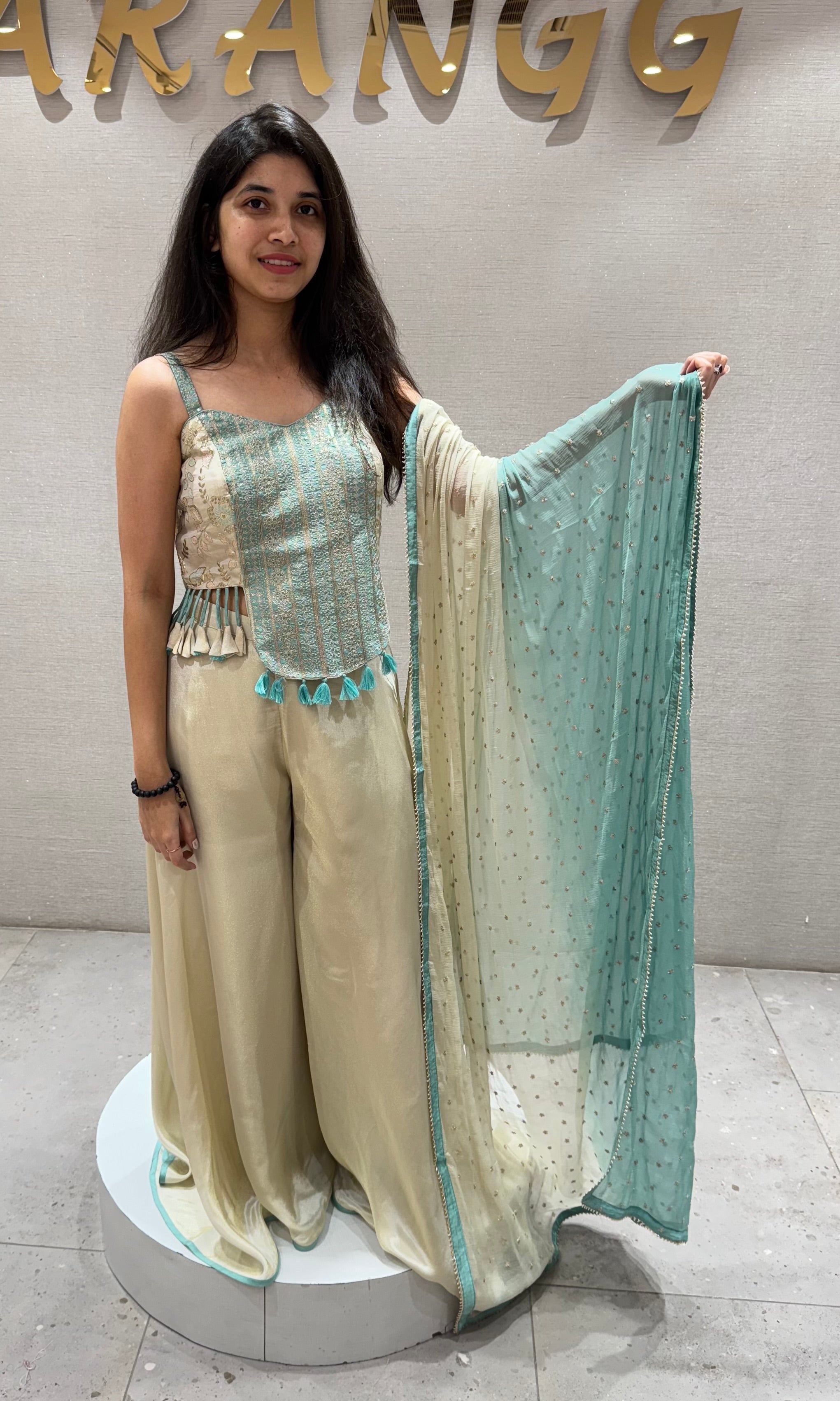 Half white AND BLUE palazzo SET