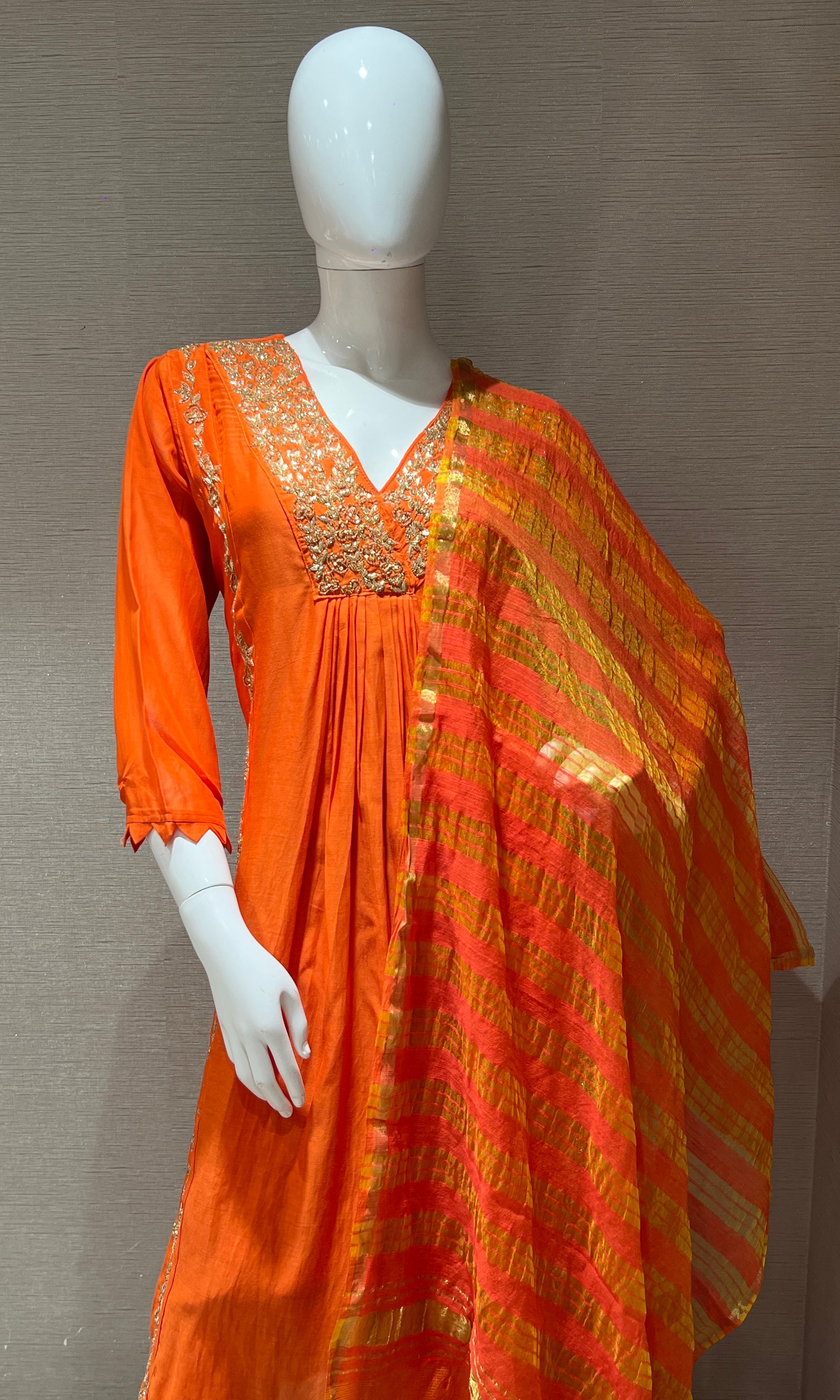 Orange Mul Chanderi kurta set