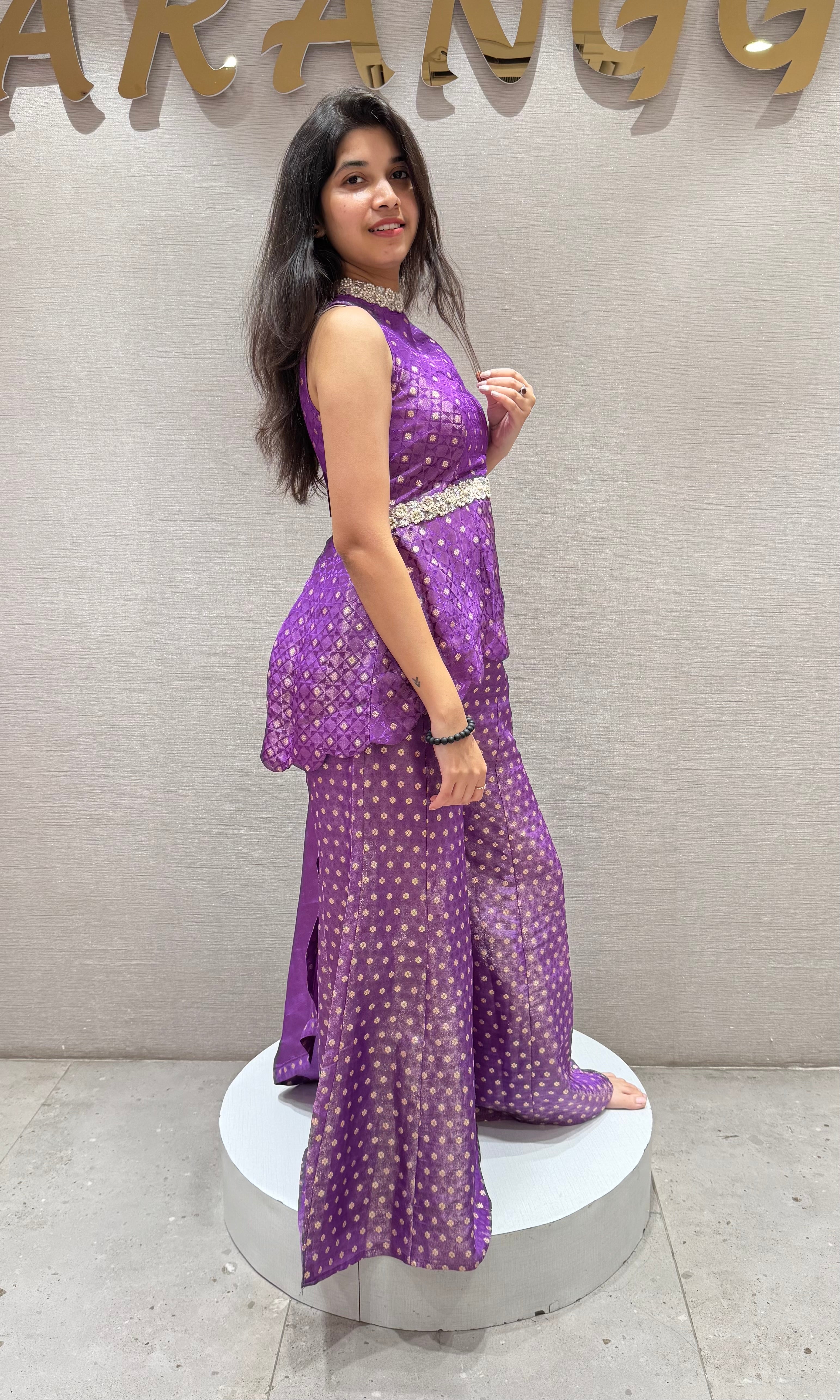 Purple palazzo WITH HALTER PEPLUM BLOUSE