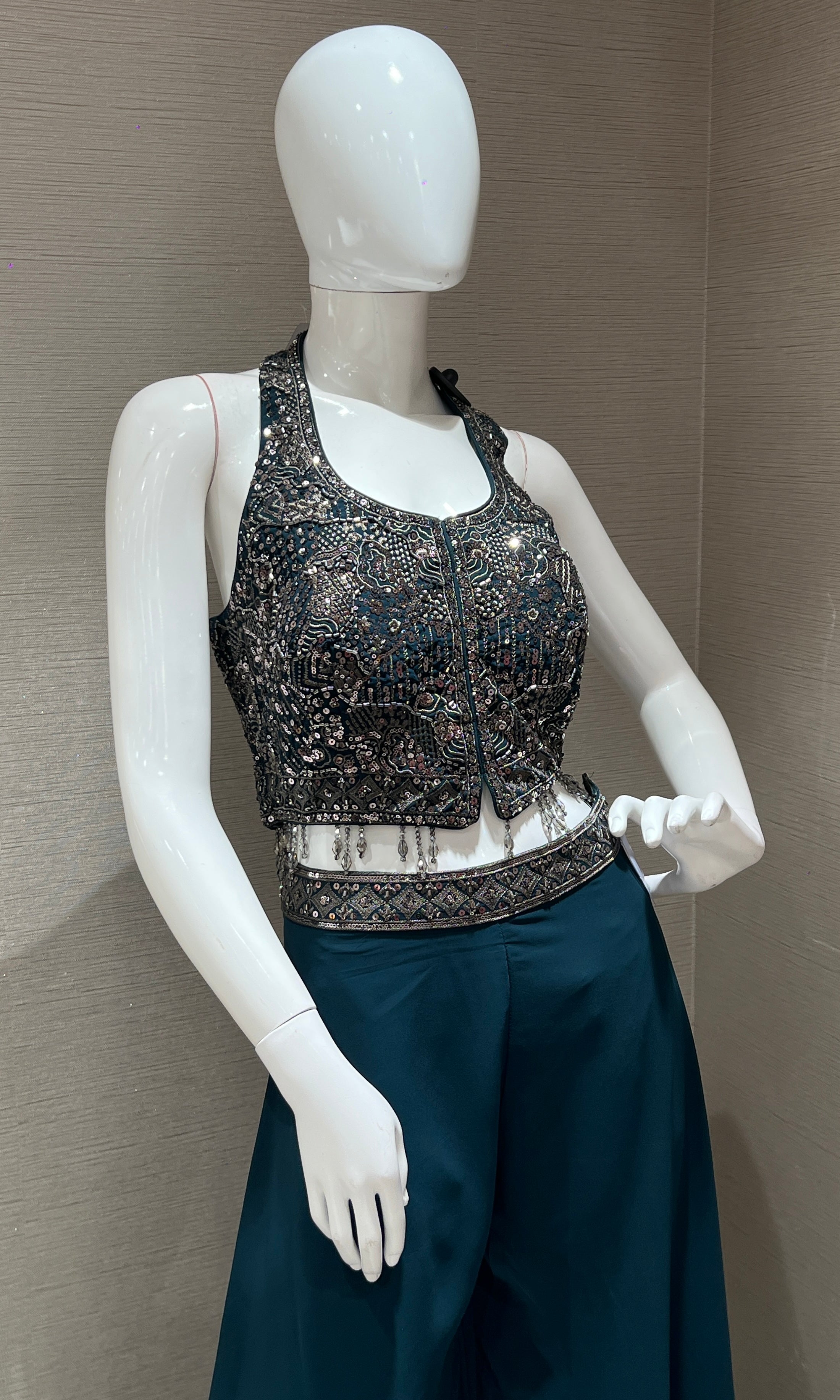 Bottle green Halter Neck Design Palazzo