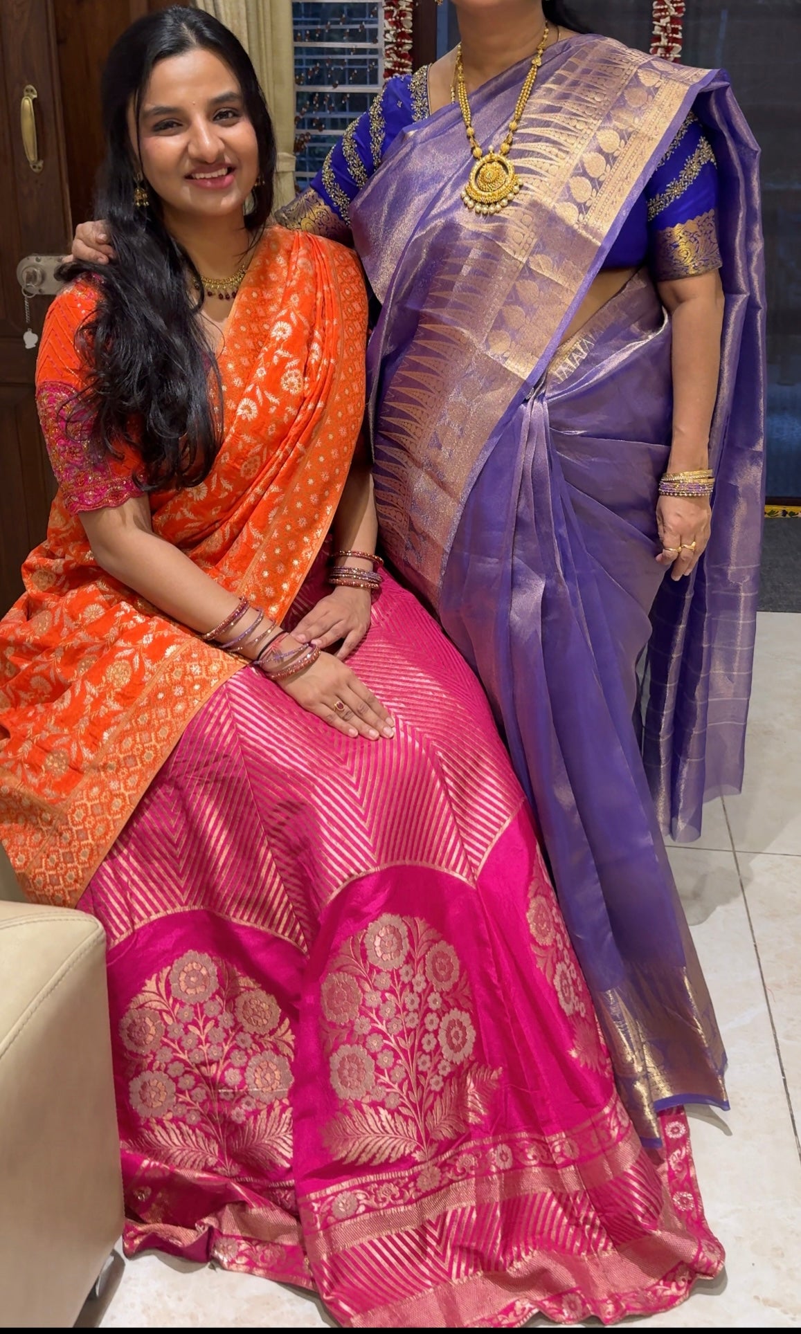 Pink and orange Banarasi Lehenga