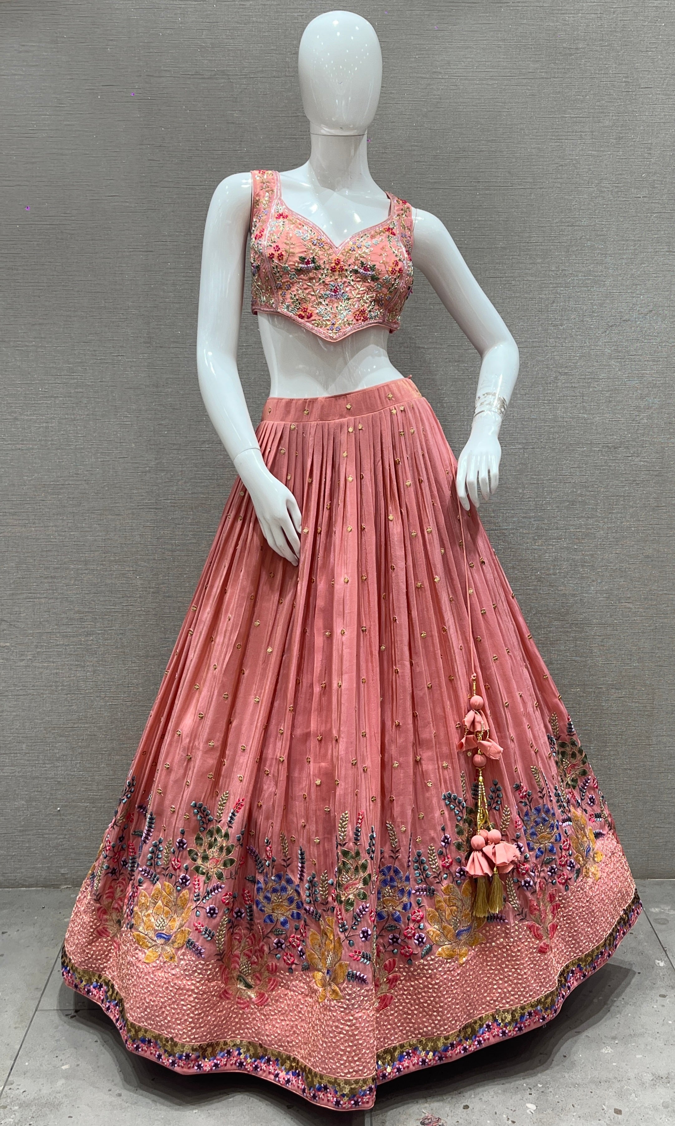 Designer Peach Floral Embroidery Lehenga