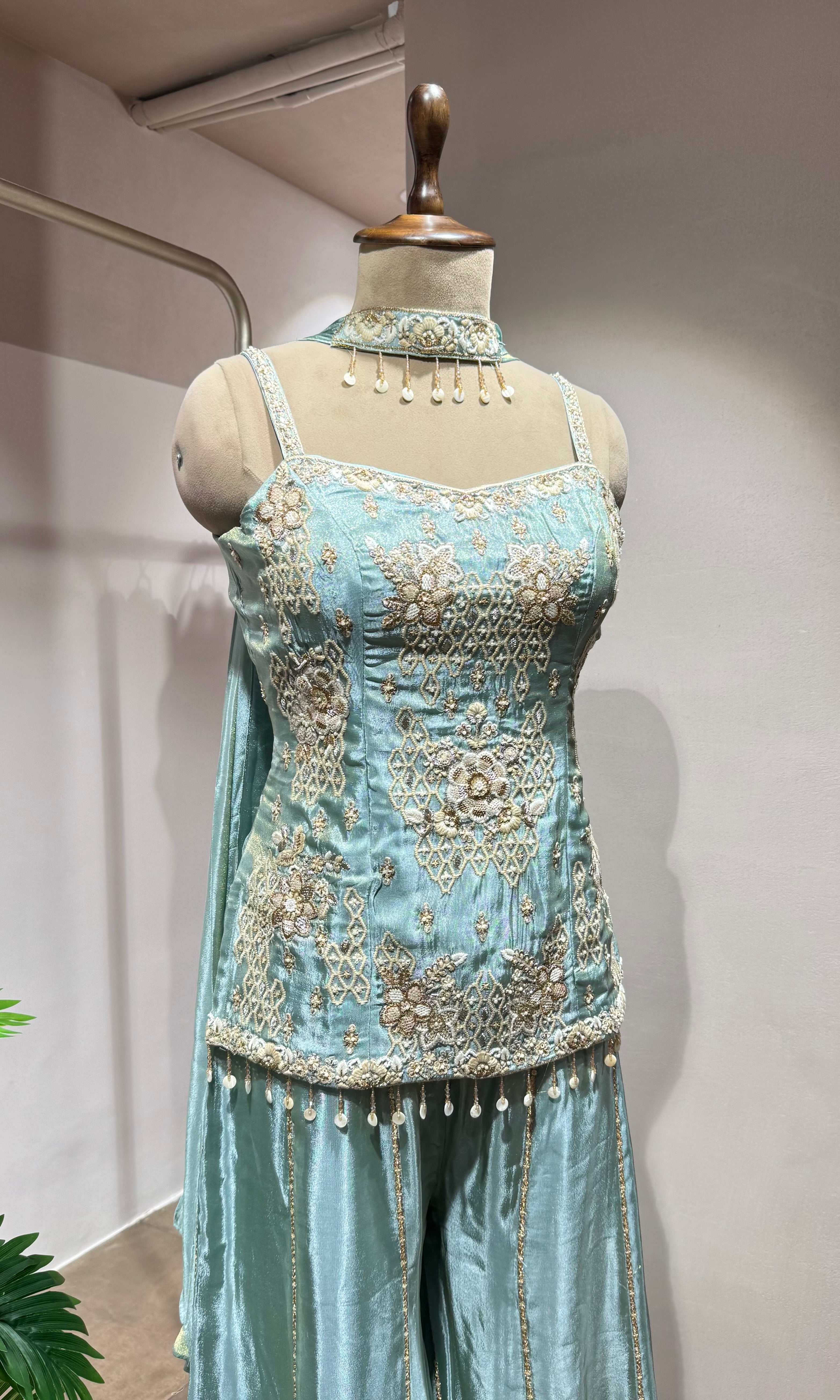 Sea blue GOLD ZARI WORK PALAZZO SET