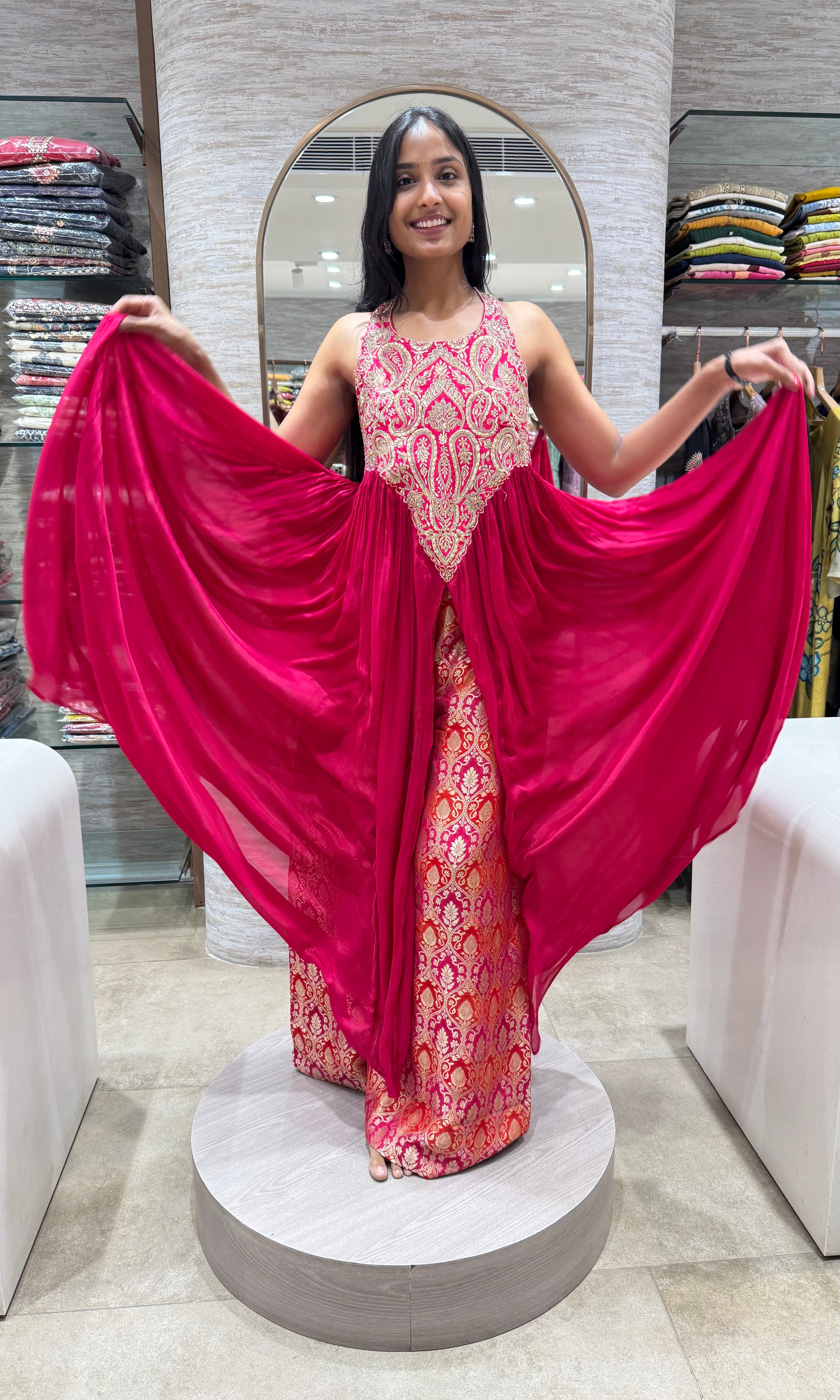 PINK EMBROIDERED ANARKALI PALAZZO SET