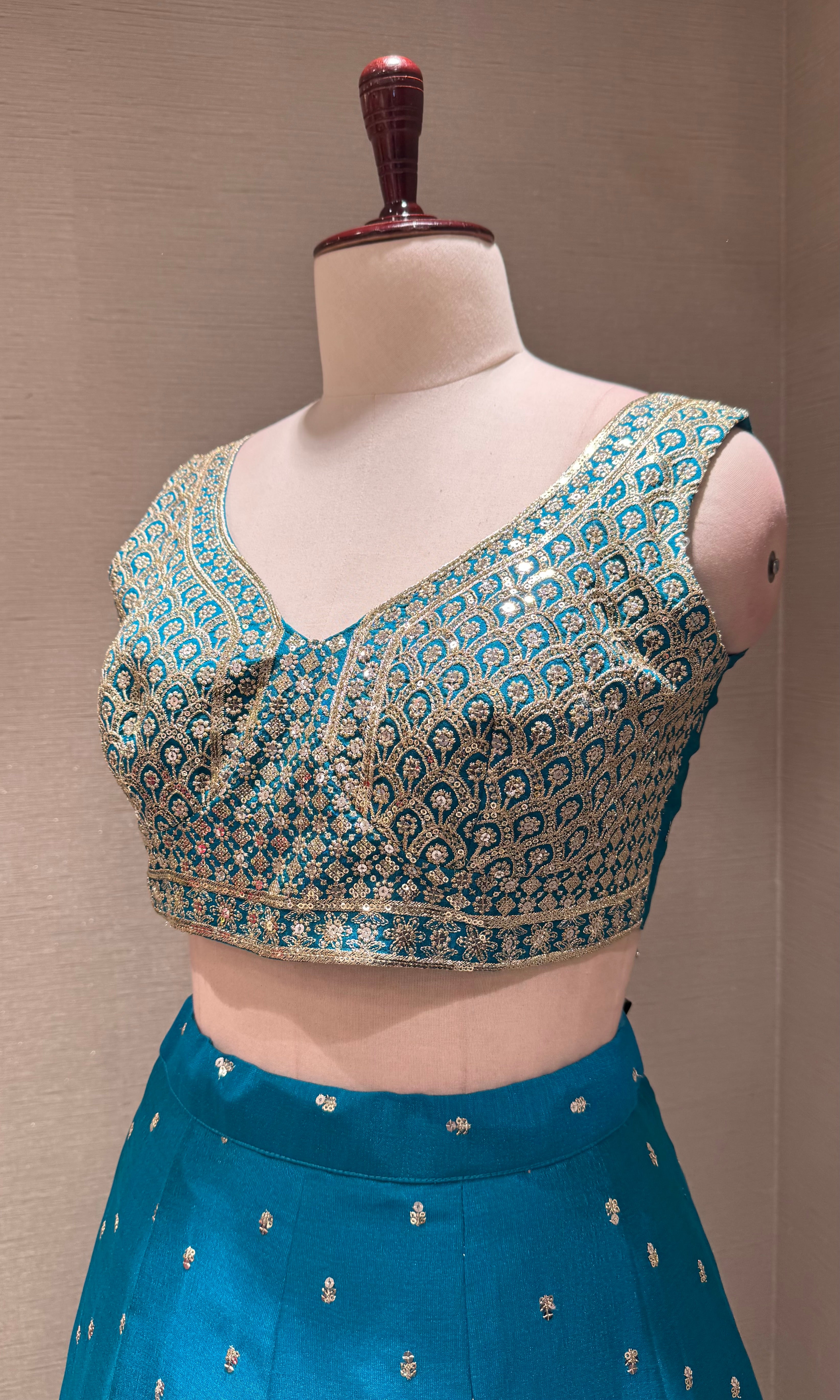 Rama Embroidered Lehenga Choli Set with Gold Border