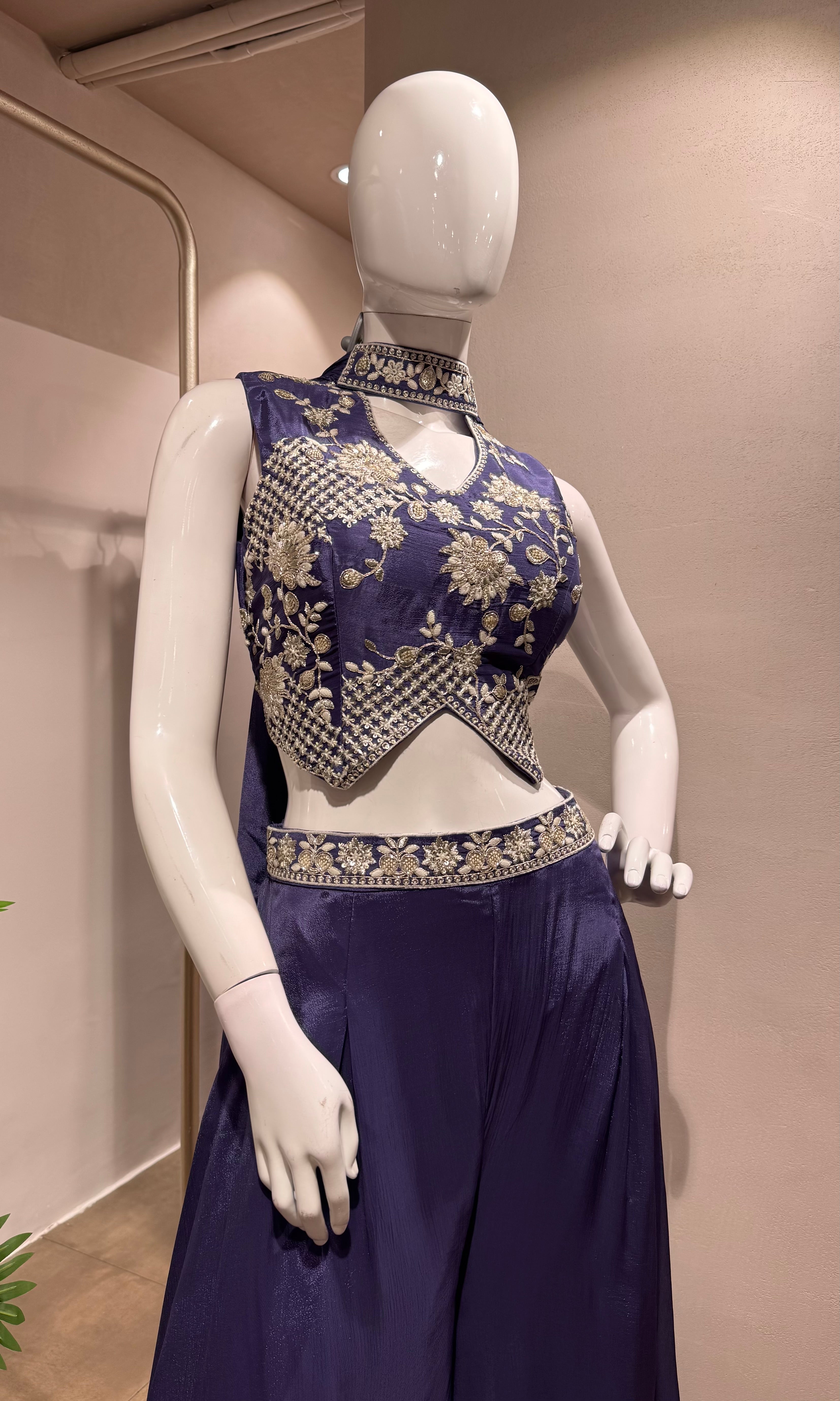 VIOLET Embroidered Crop Top WITH Palazzo Set