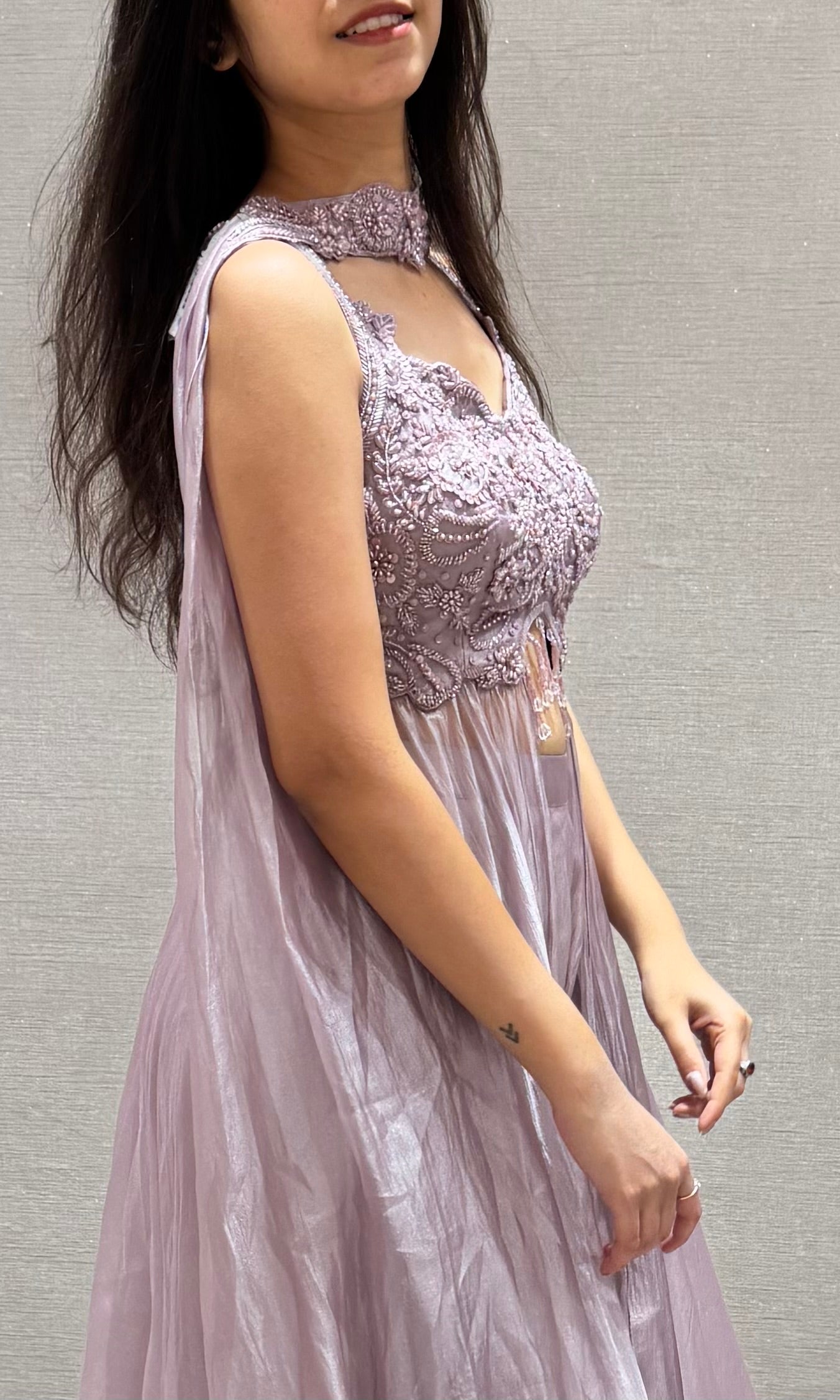 Lilac EMBROIDERED peplum Palazzo set