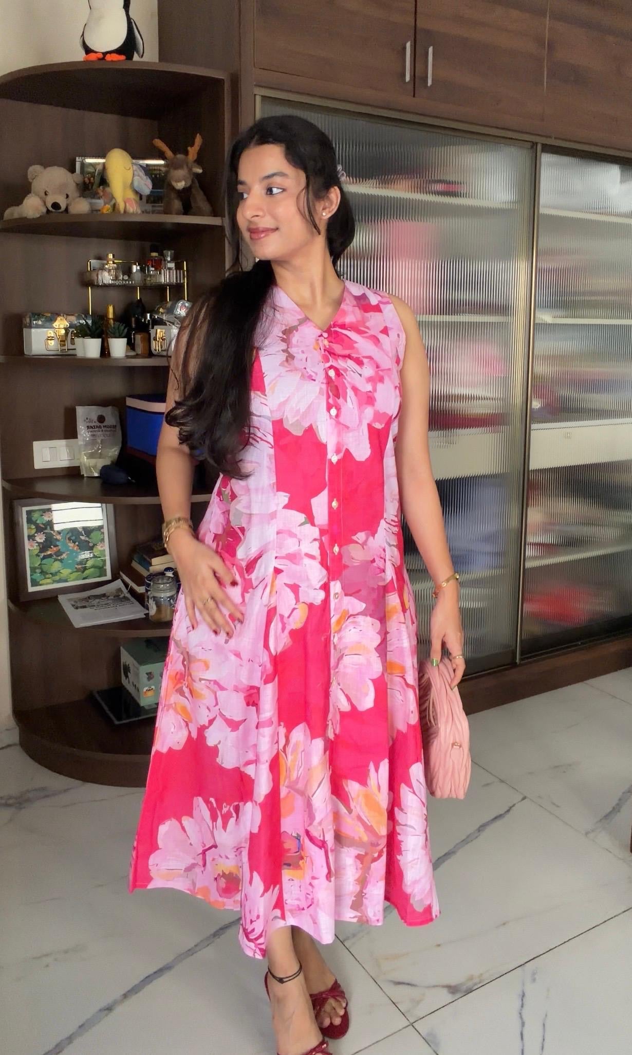 Pink a line floral dress