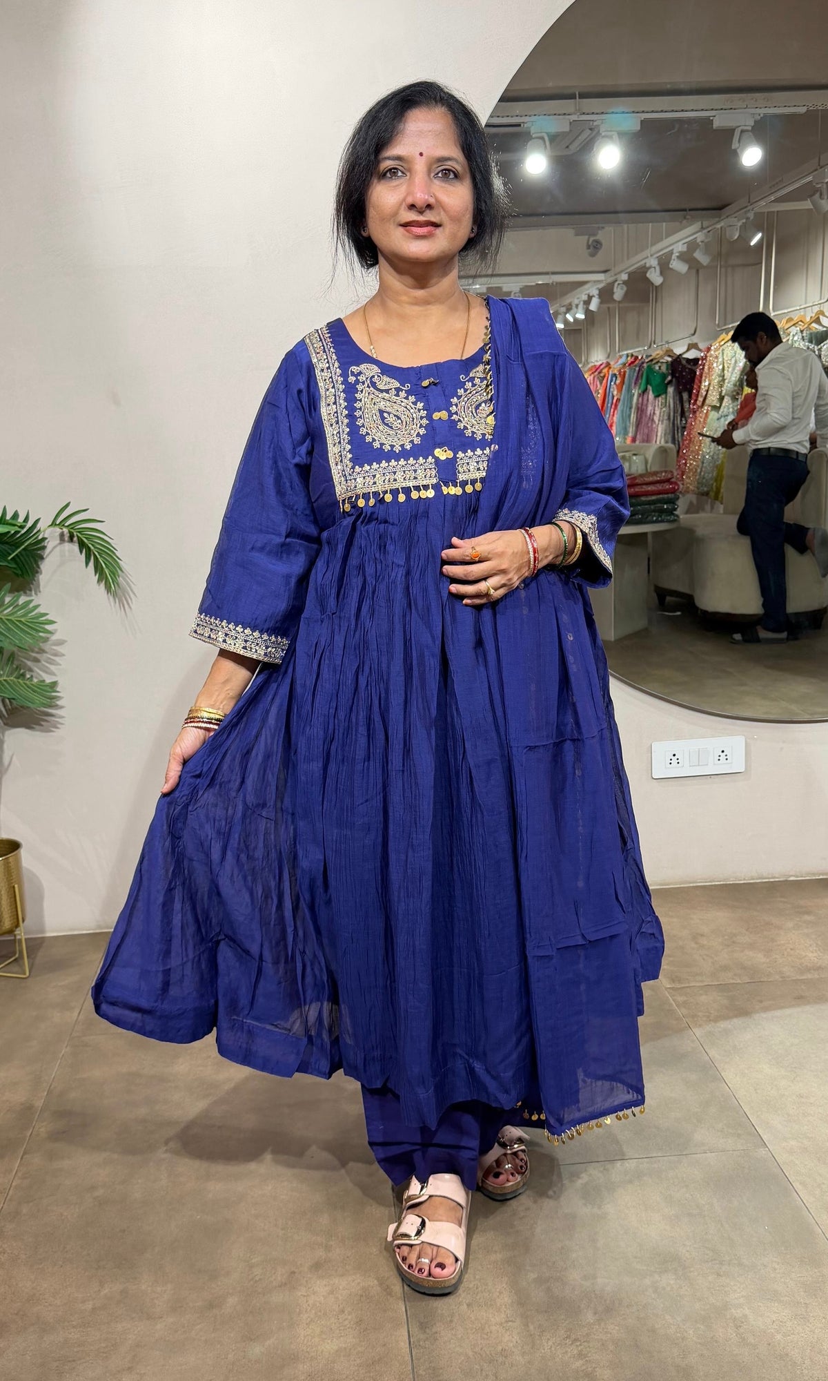 ROYAL BLUE MUL CHANDERI KURTA SET WITH DUPATTA