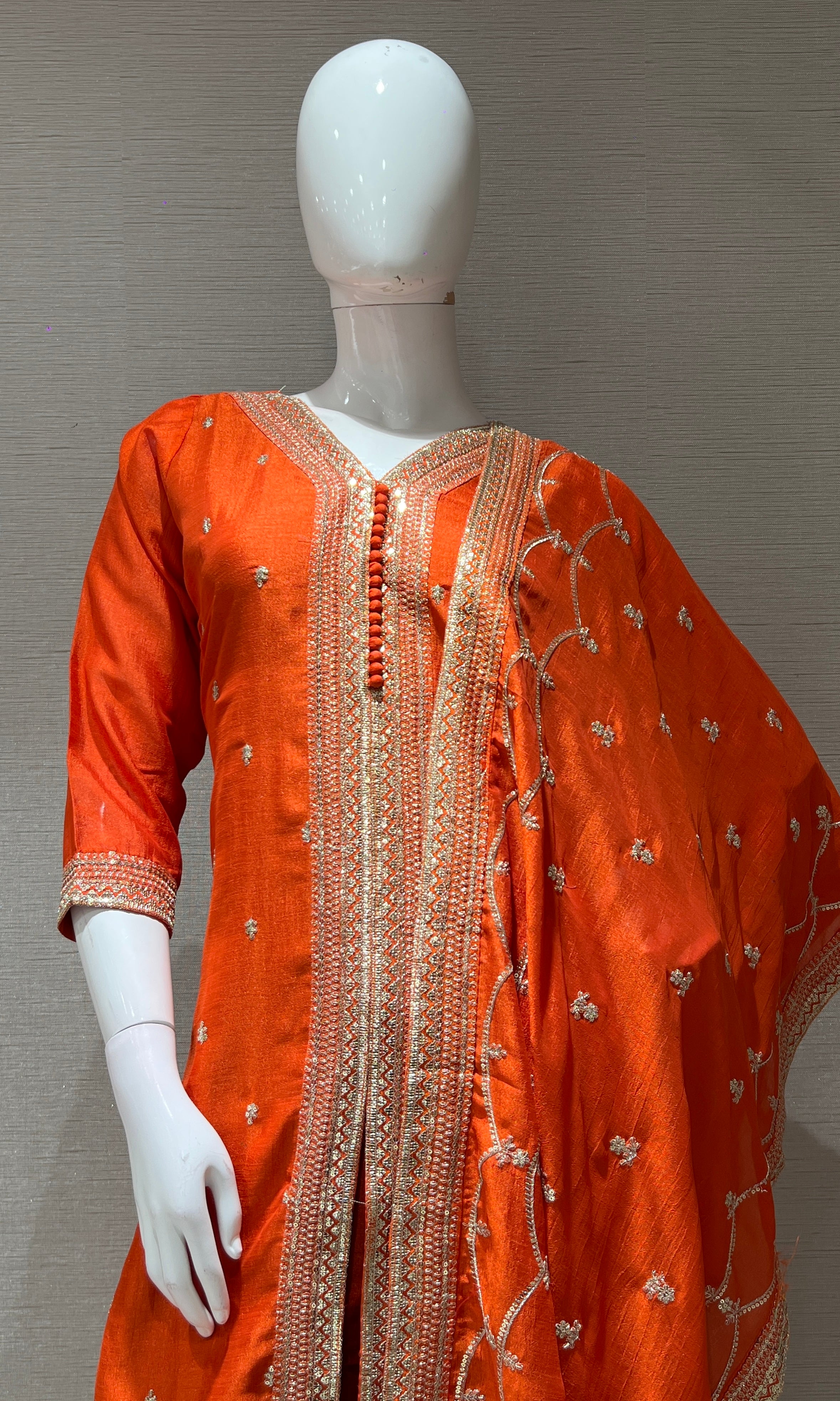 Orange golden embroidered kurta set