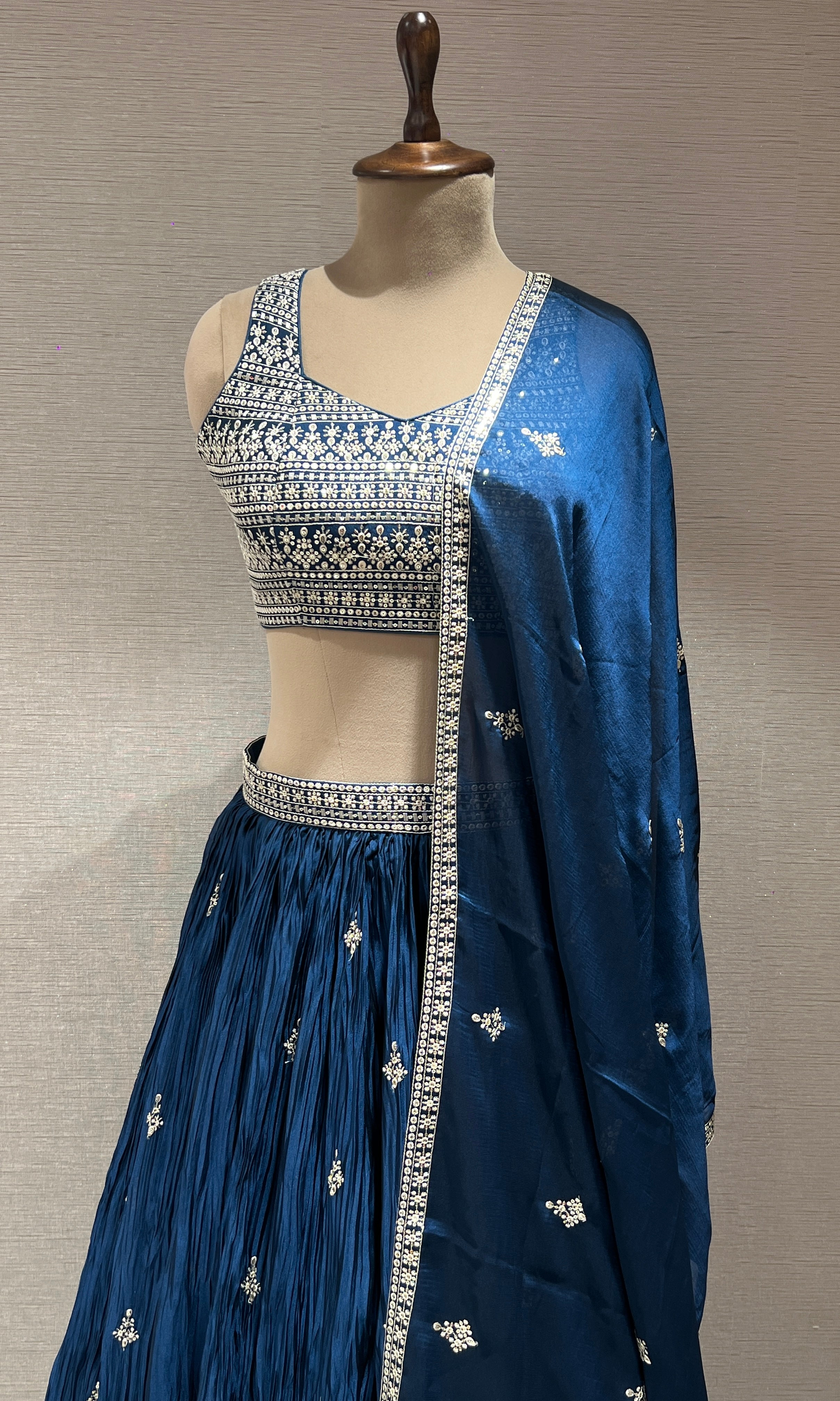 Peacock blue embroidered lehenga