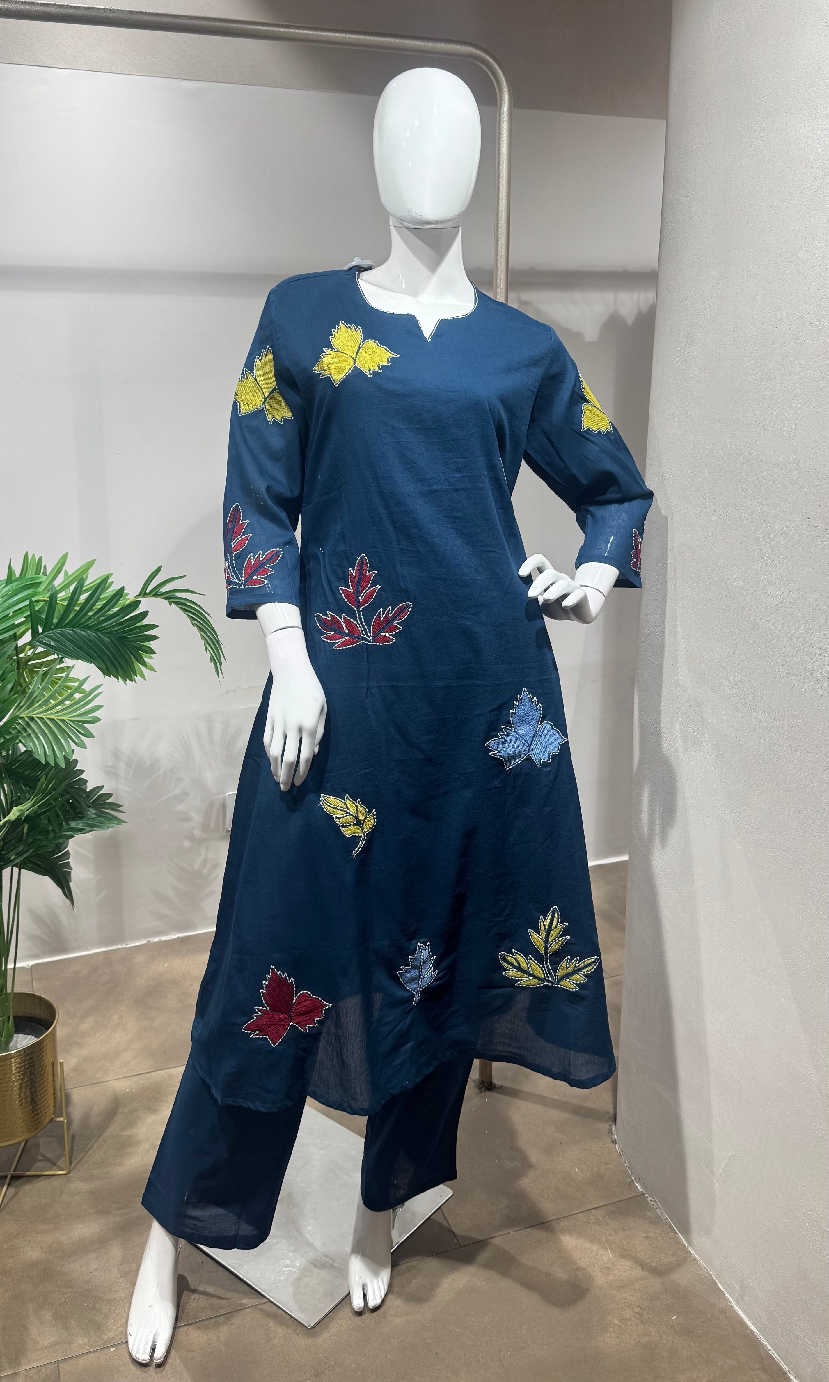 navy blue Chanderi cotton kurta set
