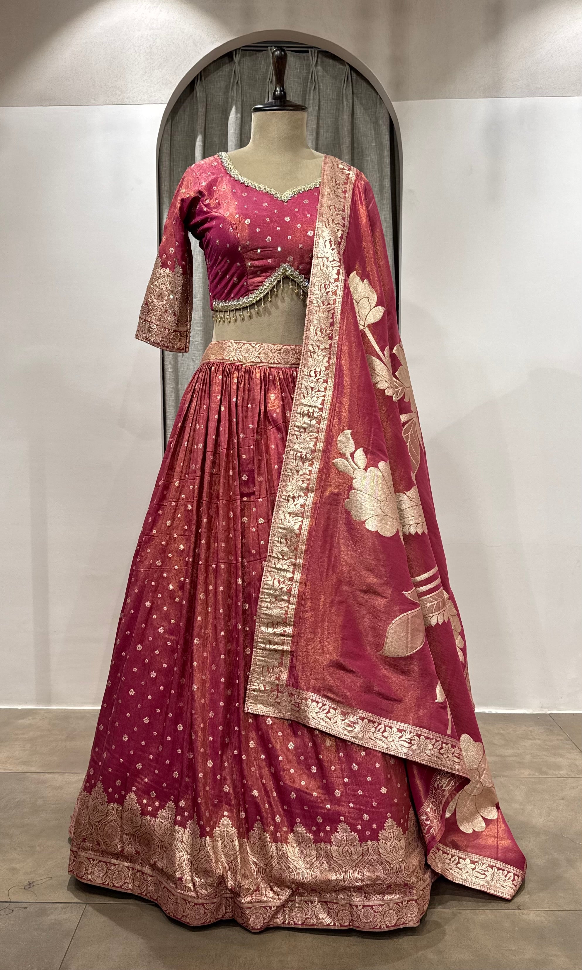 Pink Banarasi Lehenga Set with dupatta