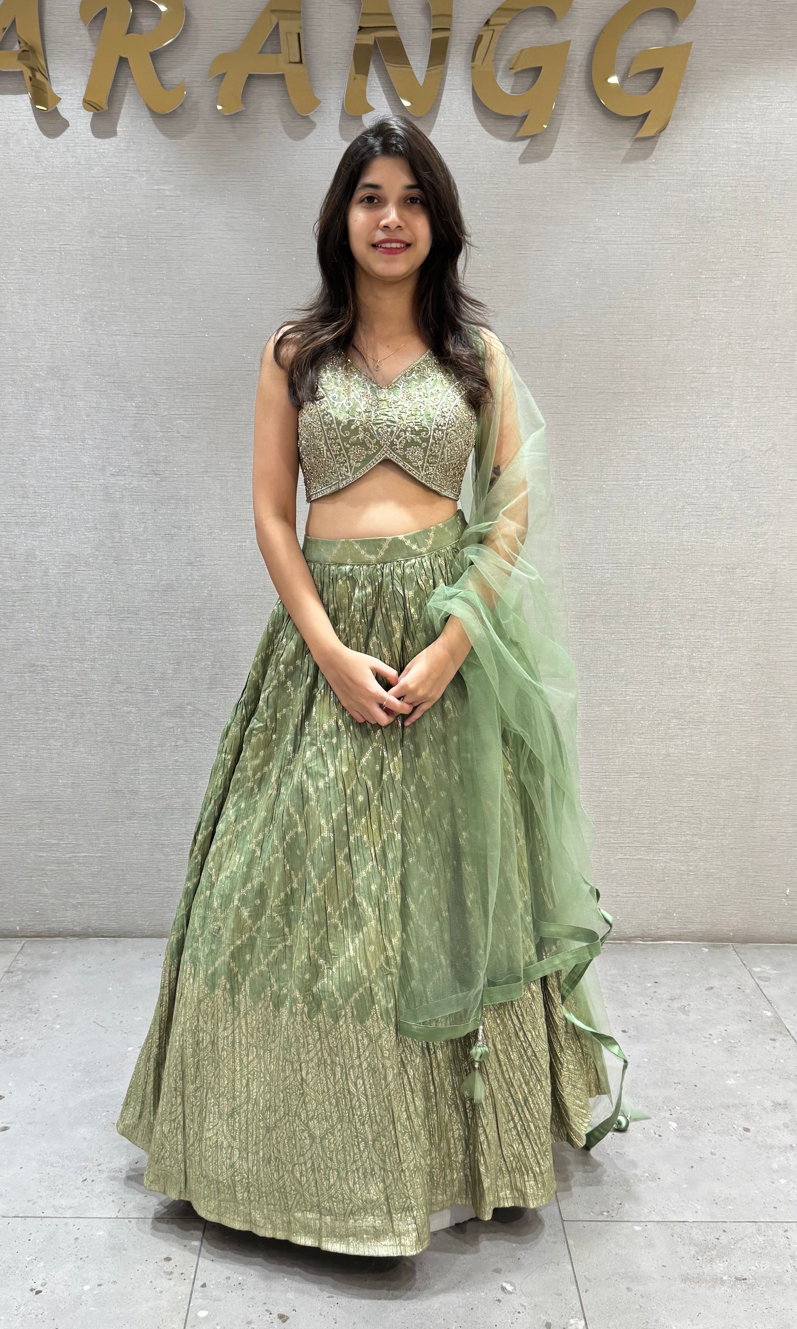 Pista Green Embroidered Net Lehenga Choli