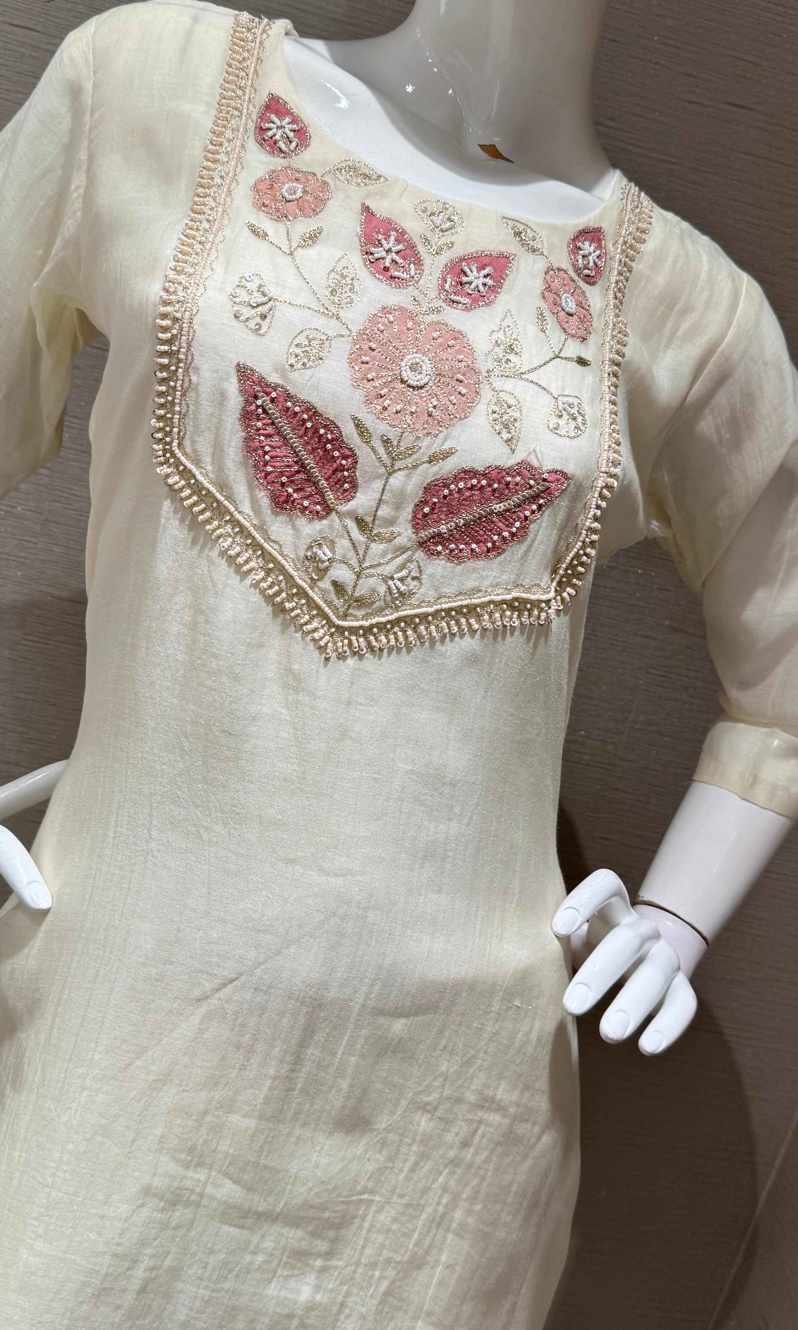 Half White Elegance Floral Embroidered Kurta Set