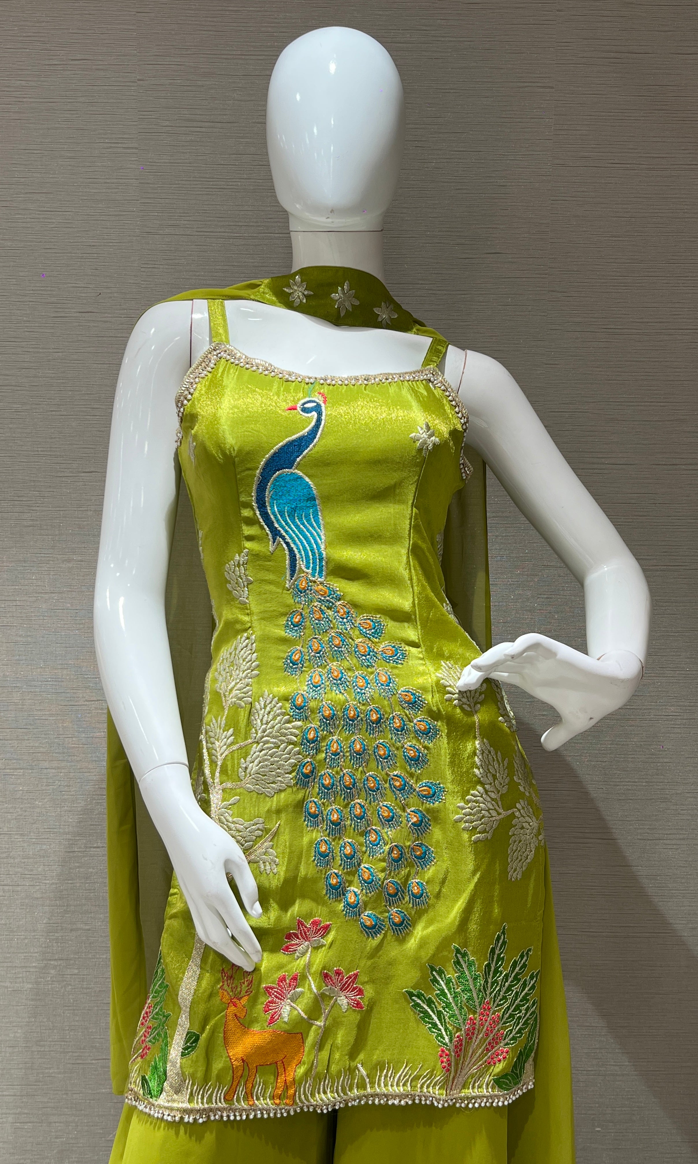 GREEN PEACOCK EMBROIDERED PALAZZO