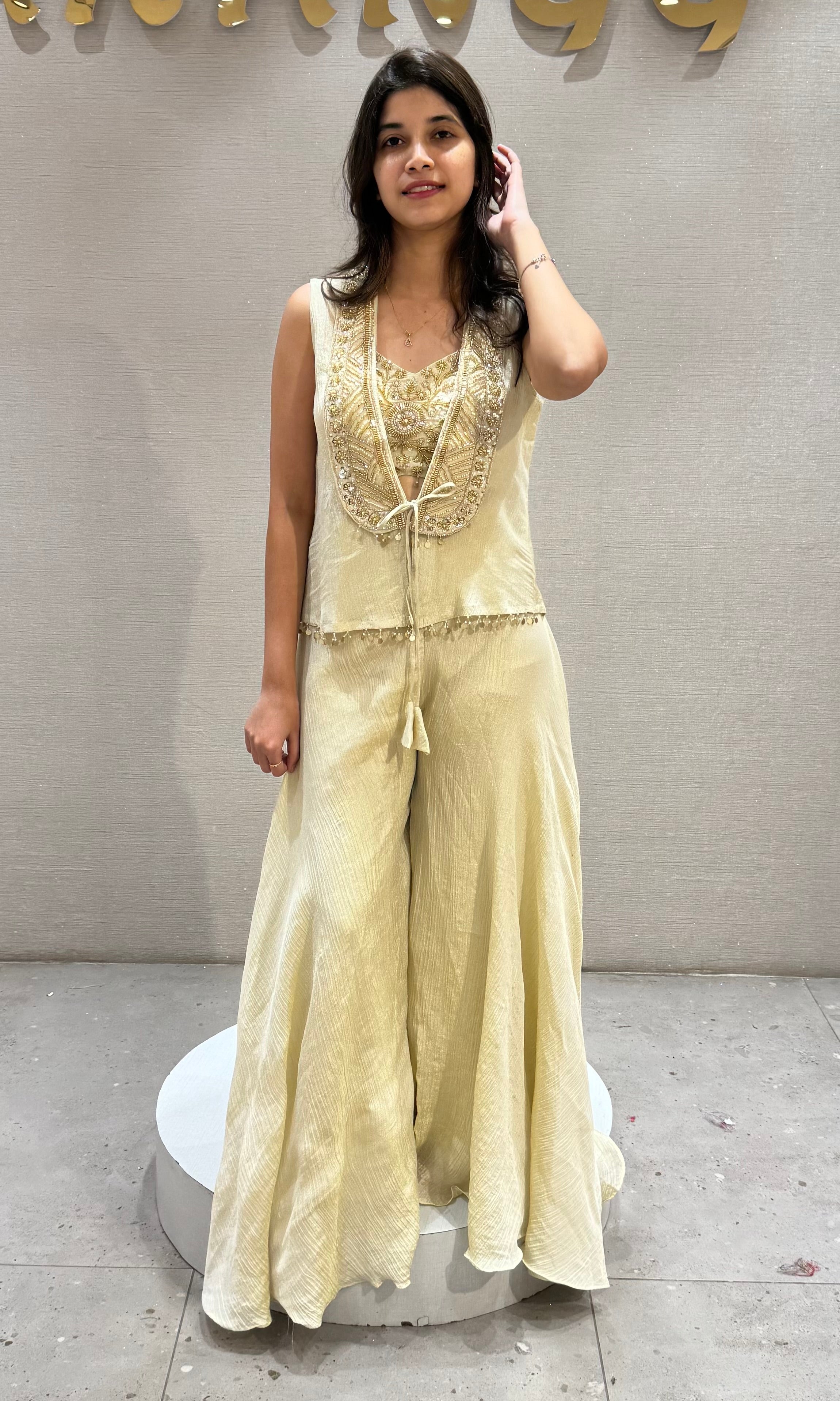 Cream Tissue Palazzo Set