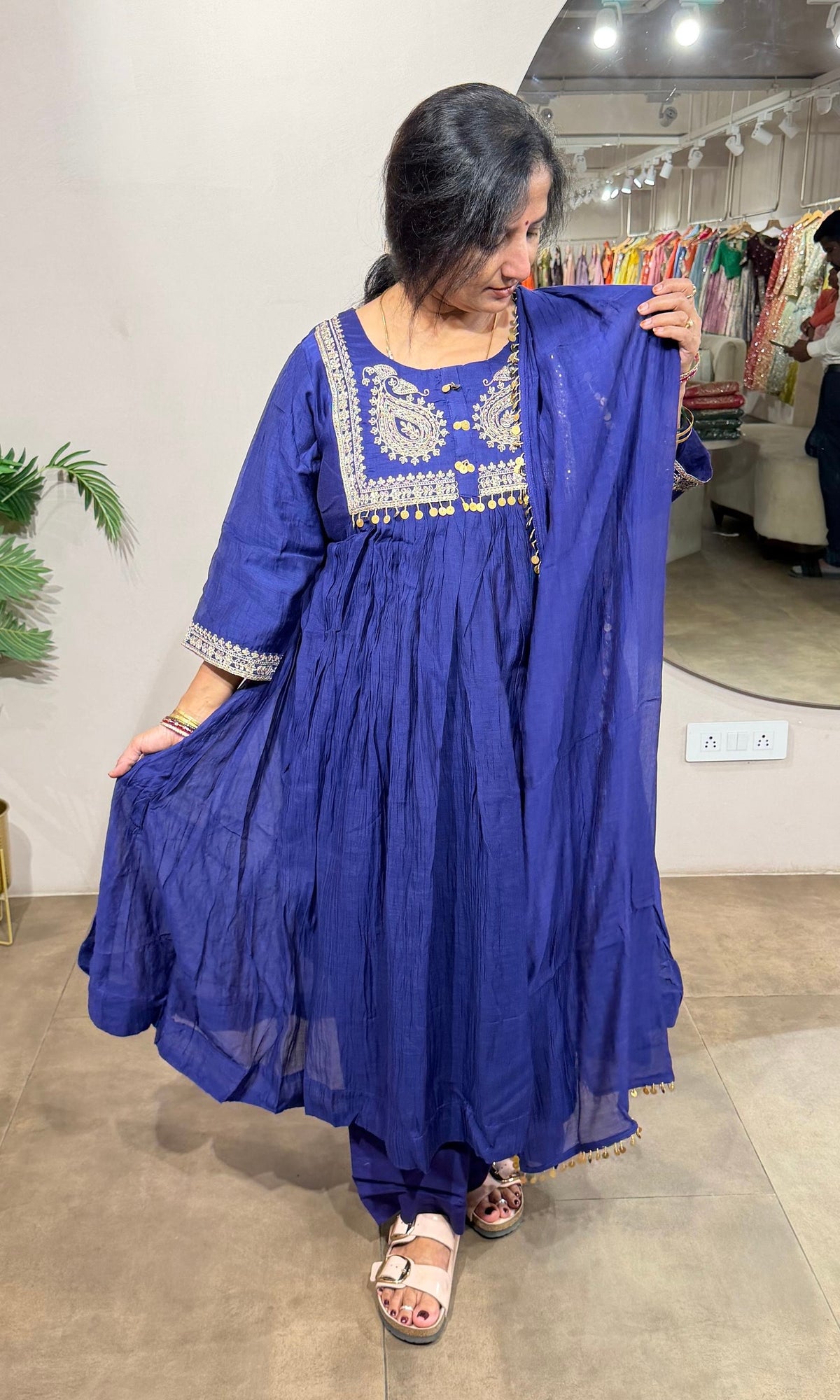 ROYAL BLUE MUL CHANDERI KURTA SET WITH DUPATTA