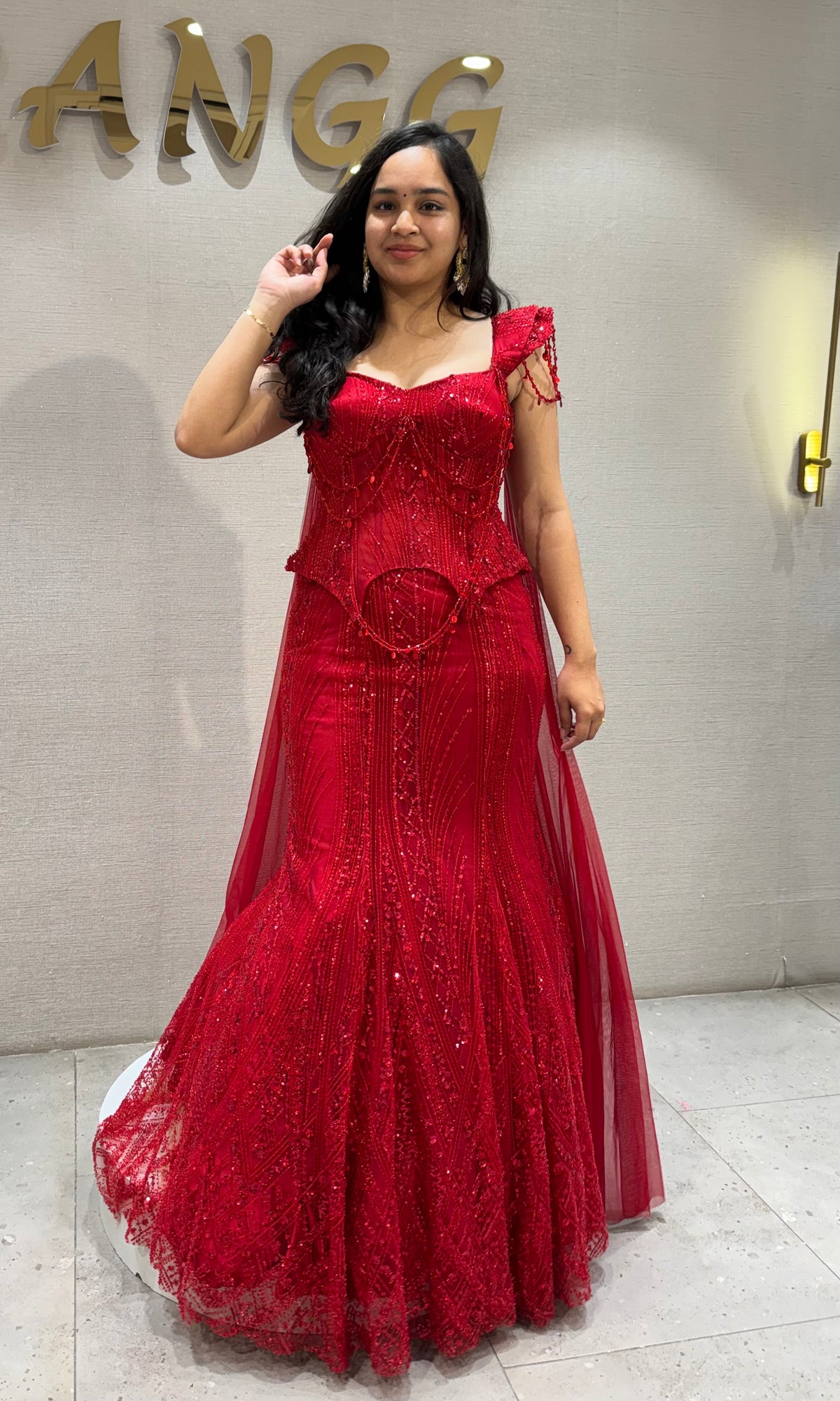 Red Lace and Sequin Embellished Lehenga set