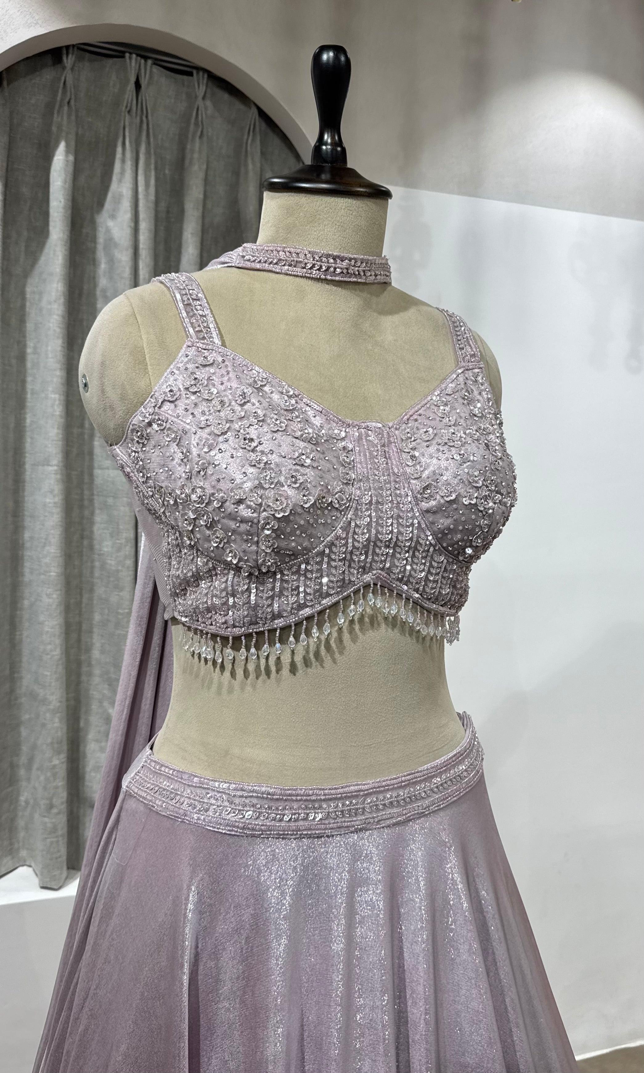 Onion pink silver shimmer stone lehenga set