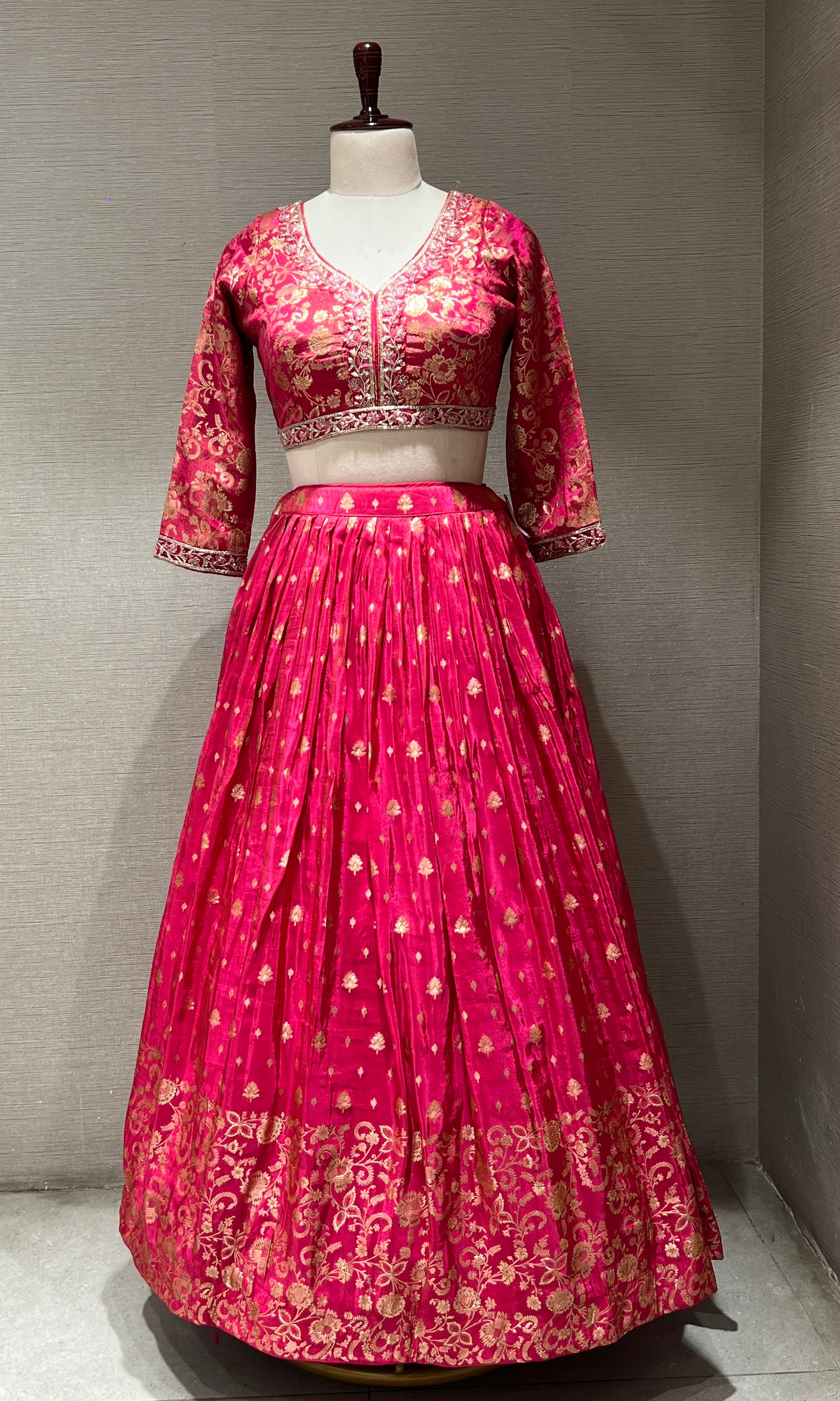 Pink zari floral embroidered lehenga choli