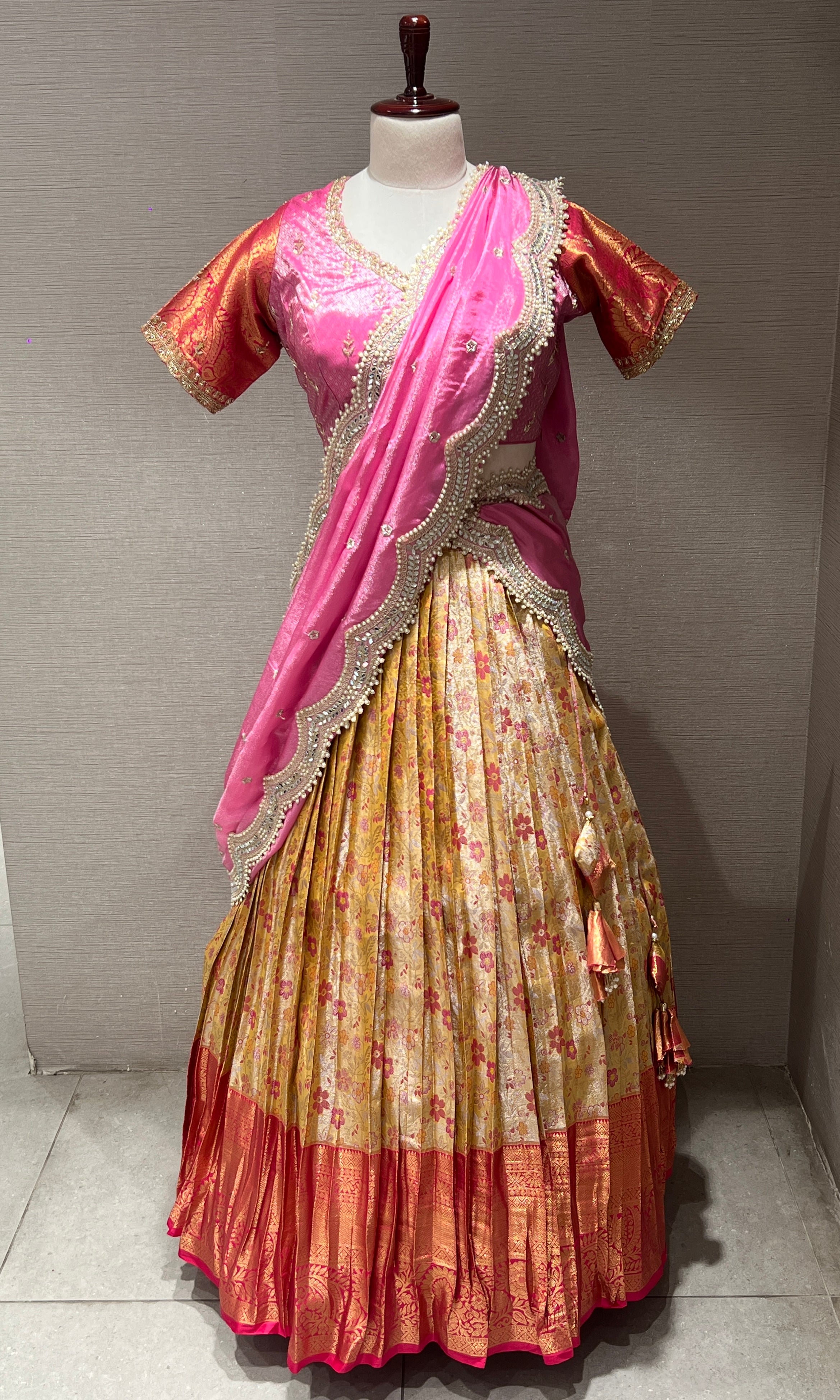 Mustard yellow Floral Zari Work Lehenga