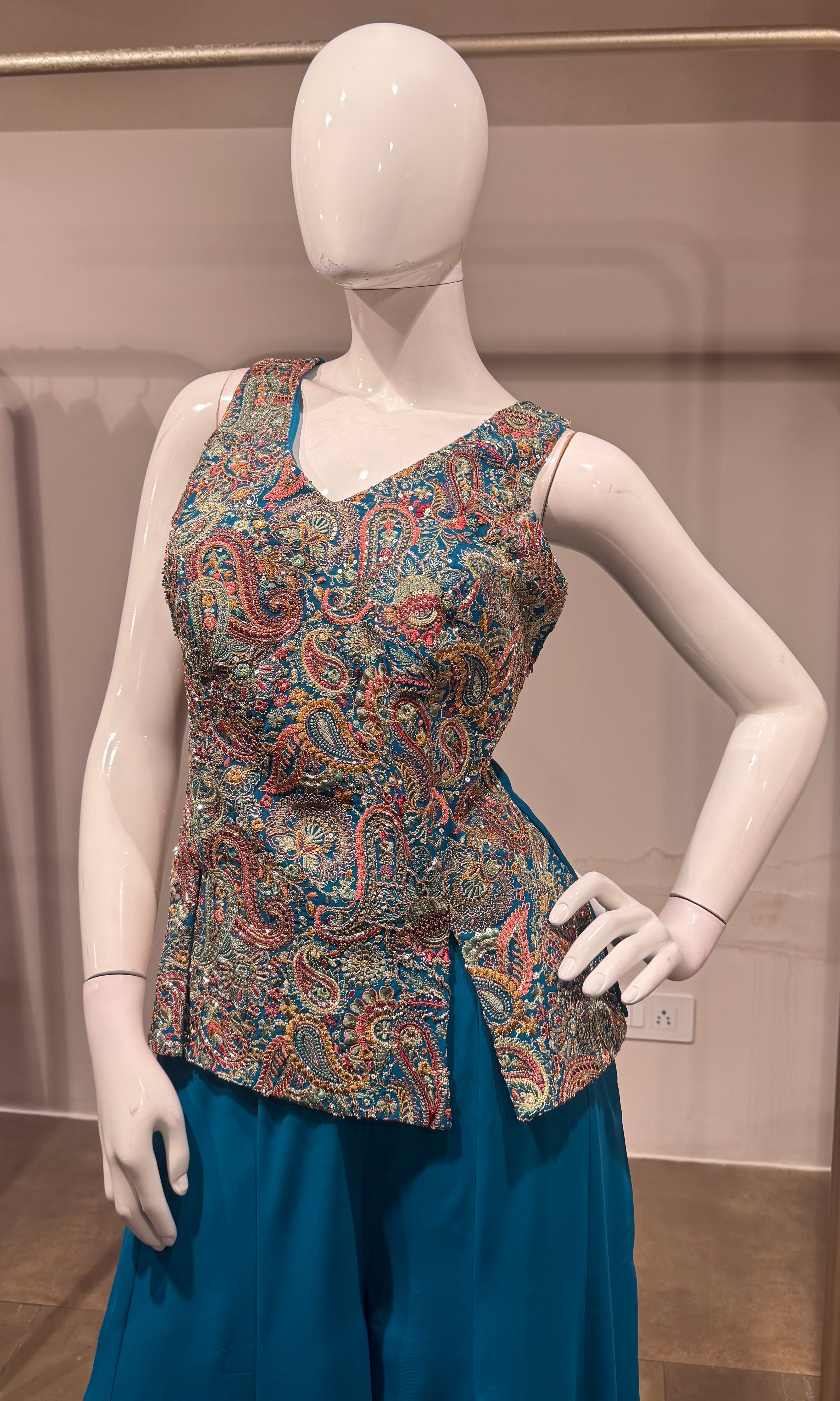 Rama Embroidered Peplum Palazzo Set