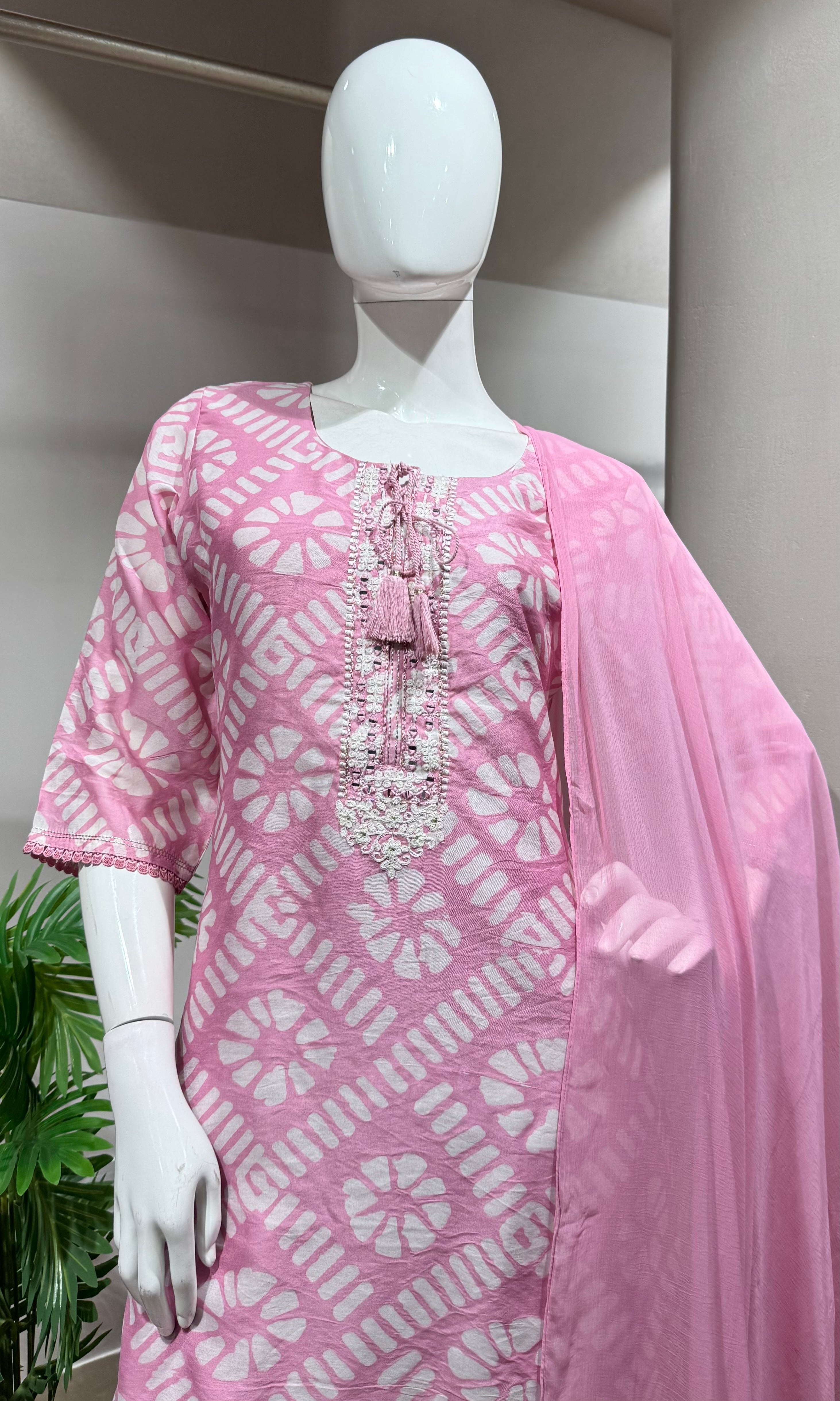 BABY Pink Floral Embroidery Kurta set