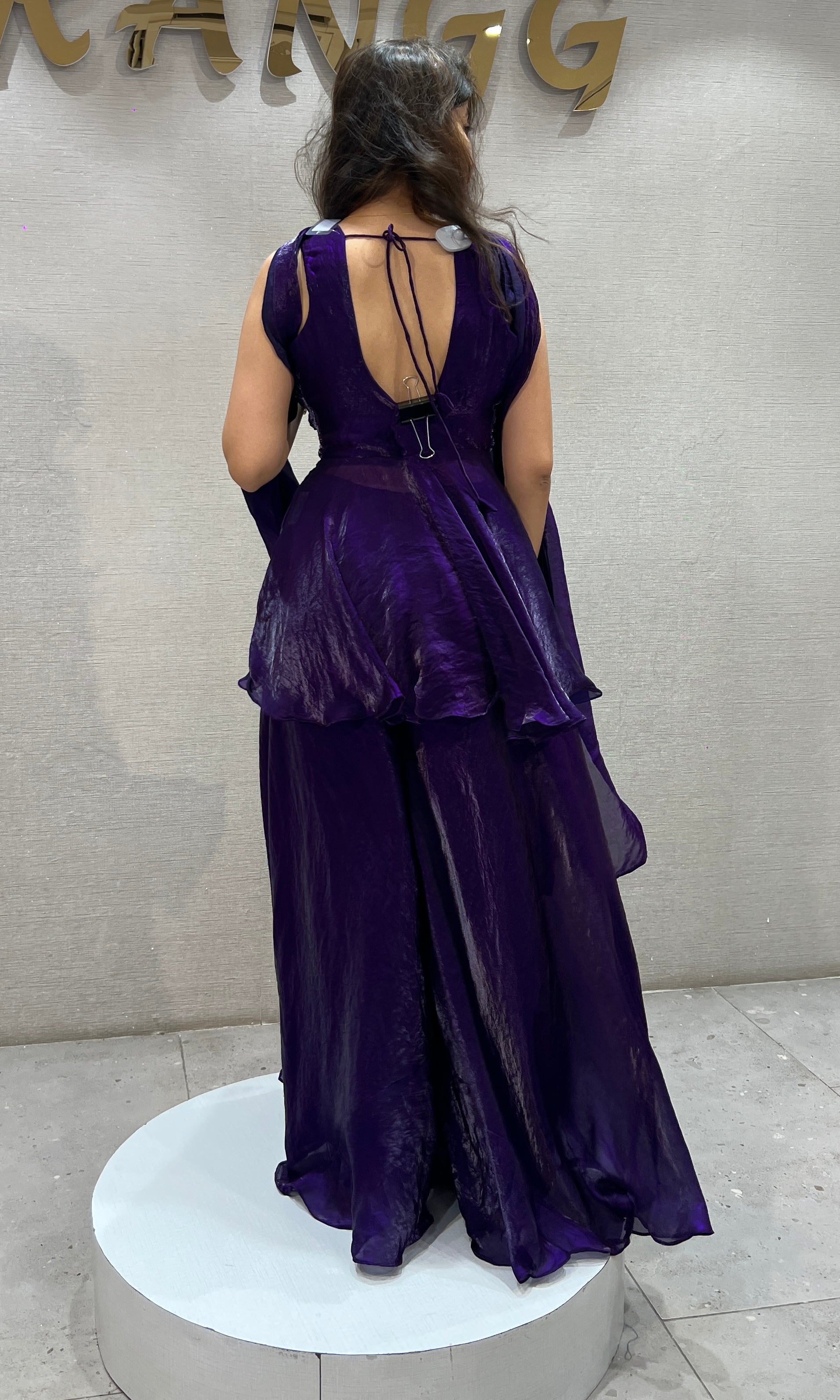 Purple Peplum Top with Flared Palazzo & Choker Dupatta Set
